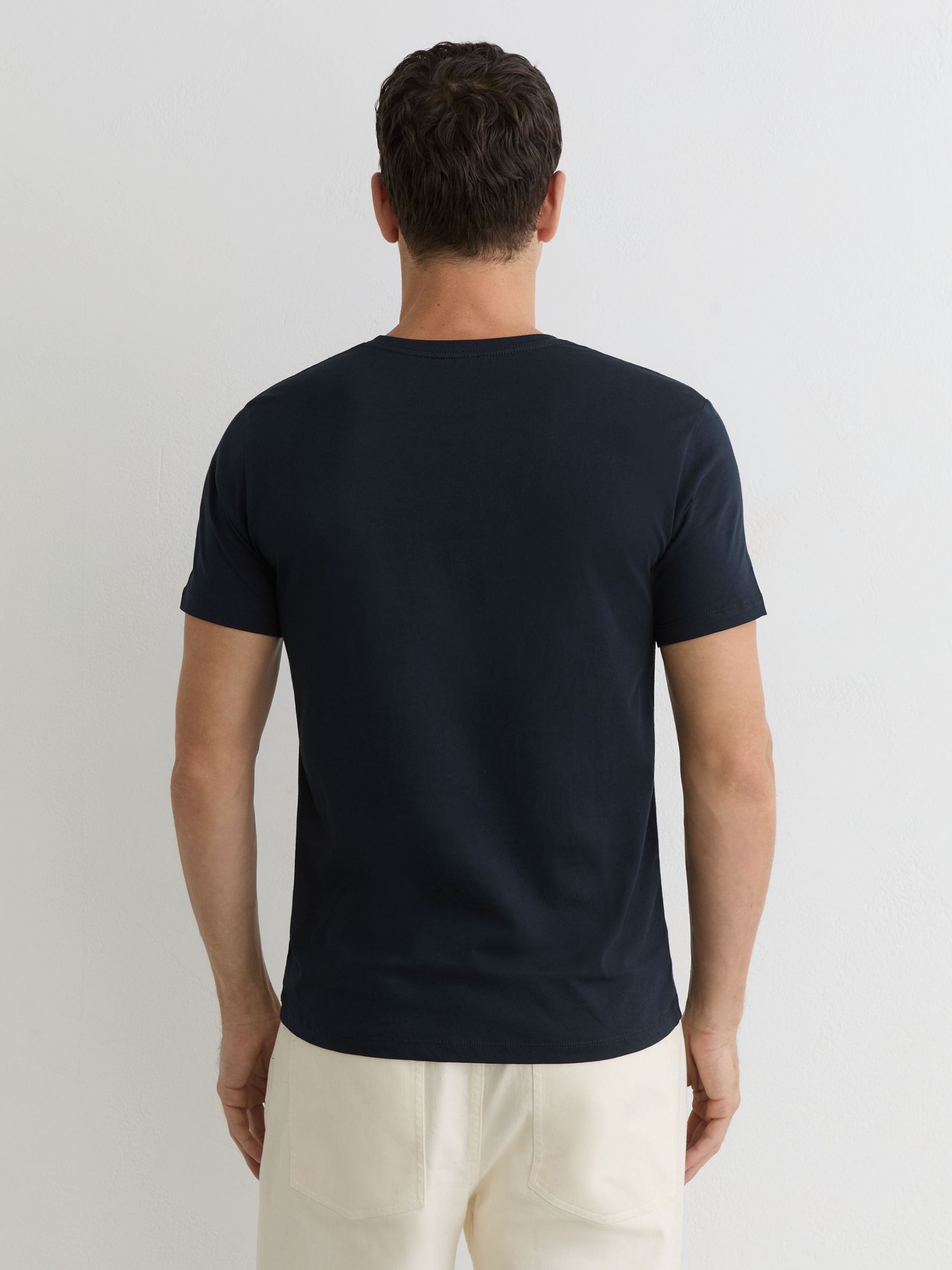 Cotton V-neck Tailored-Fit T-Shirt in Navy - Image 5 of 6