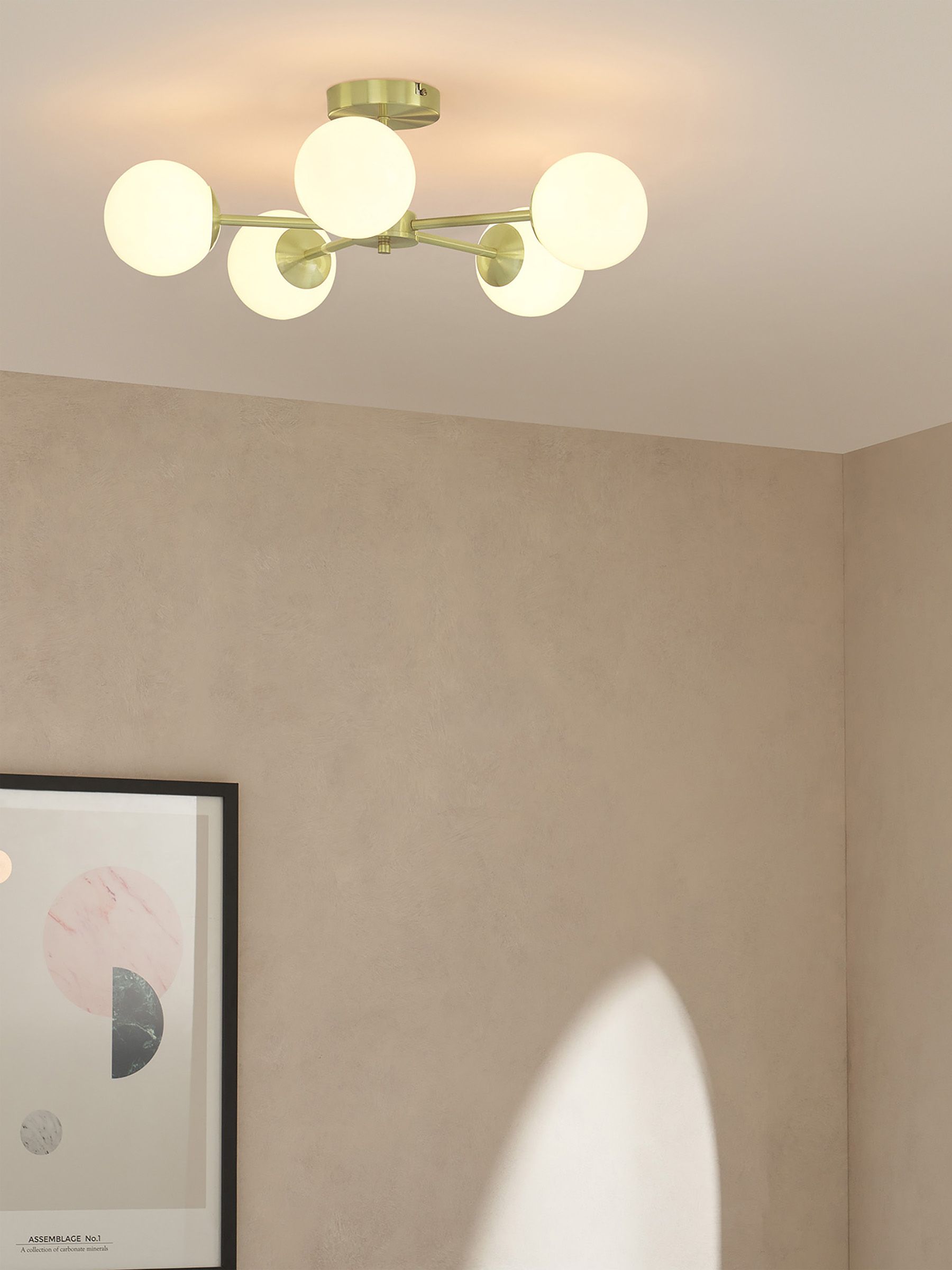 5 Light Flush Ceiling Light in Brass/ Opal - Image 2 of 6 5 Light Flush Ceiling Light in Brass/ Opal - Image 2 of 6