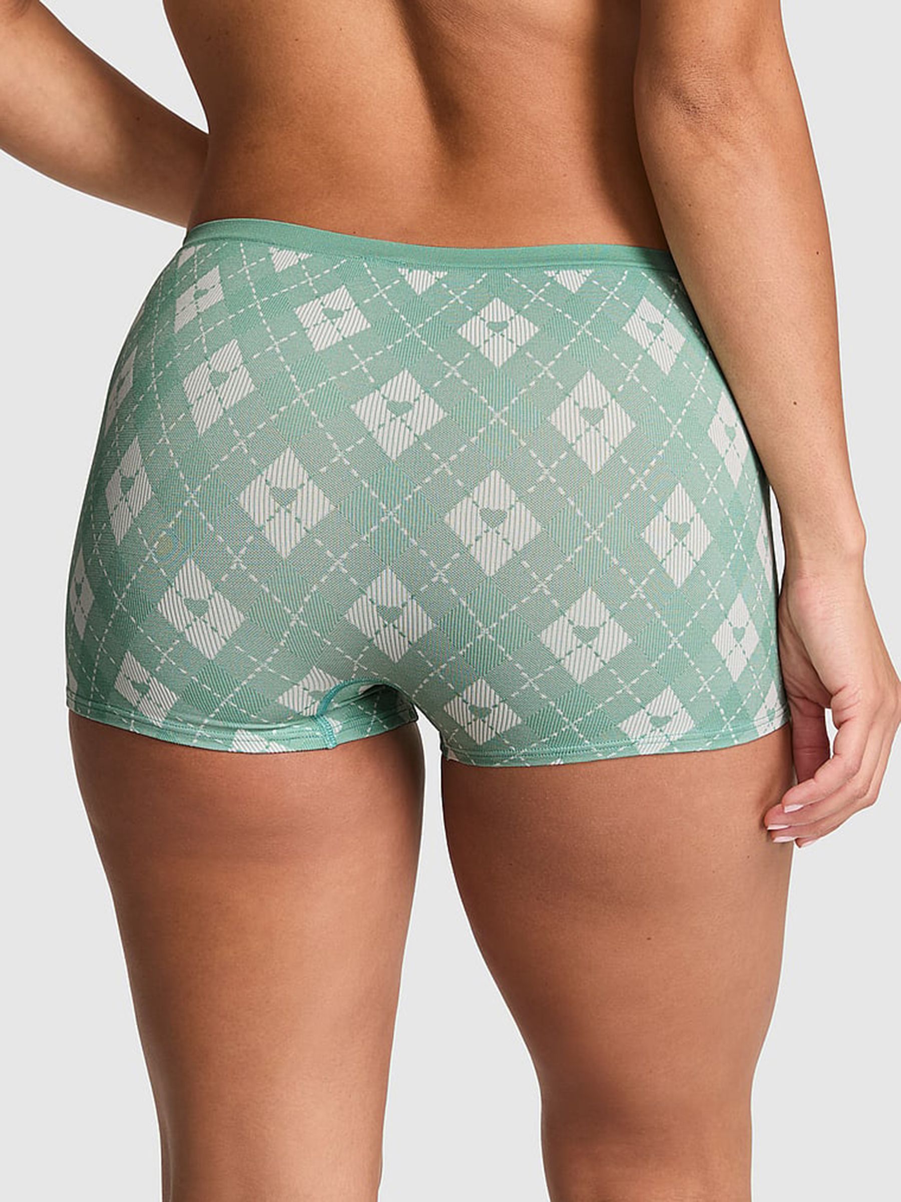 Green Argyle Print Boyshort Ribbed Seamless Knickers - Image 2 of 2