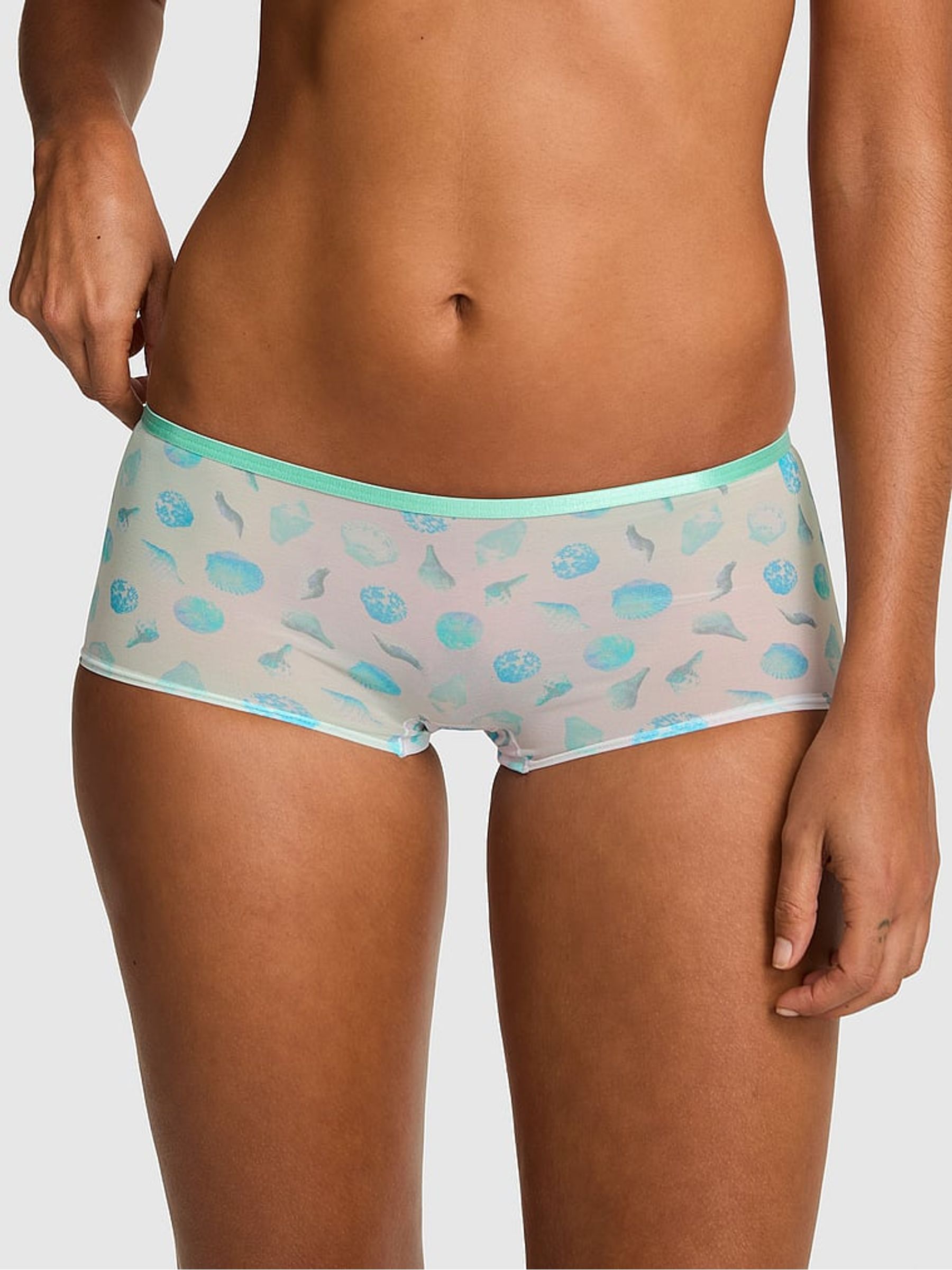 Blue Seashell Print Short Logo Mesh Knickers - Image 1 of 2