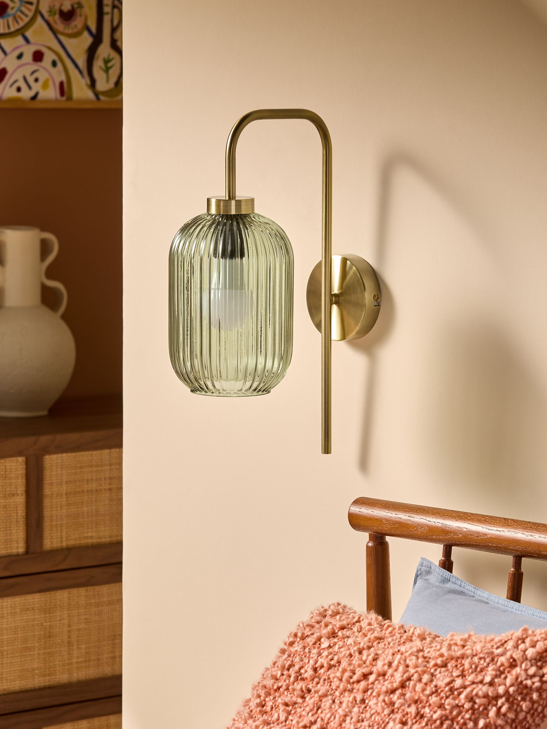 Briz Ribbed Glass Wall Light in Green - Image 2 of 7 Briz Ribbed Glass Wall Light in Green - Image 2 of 7