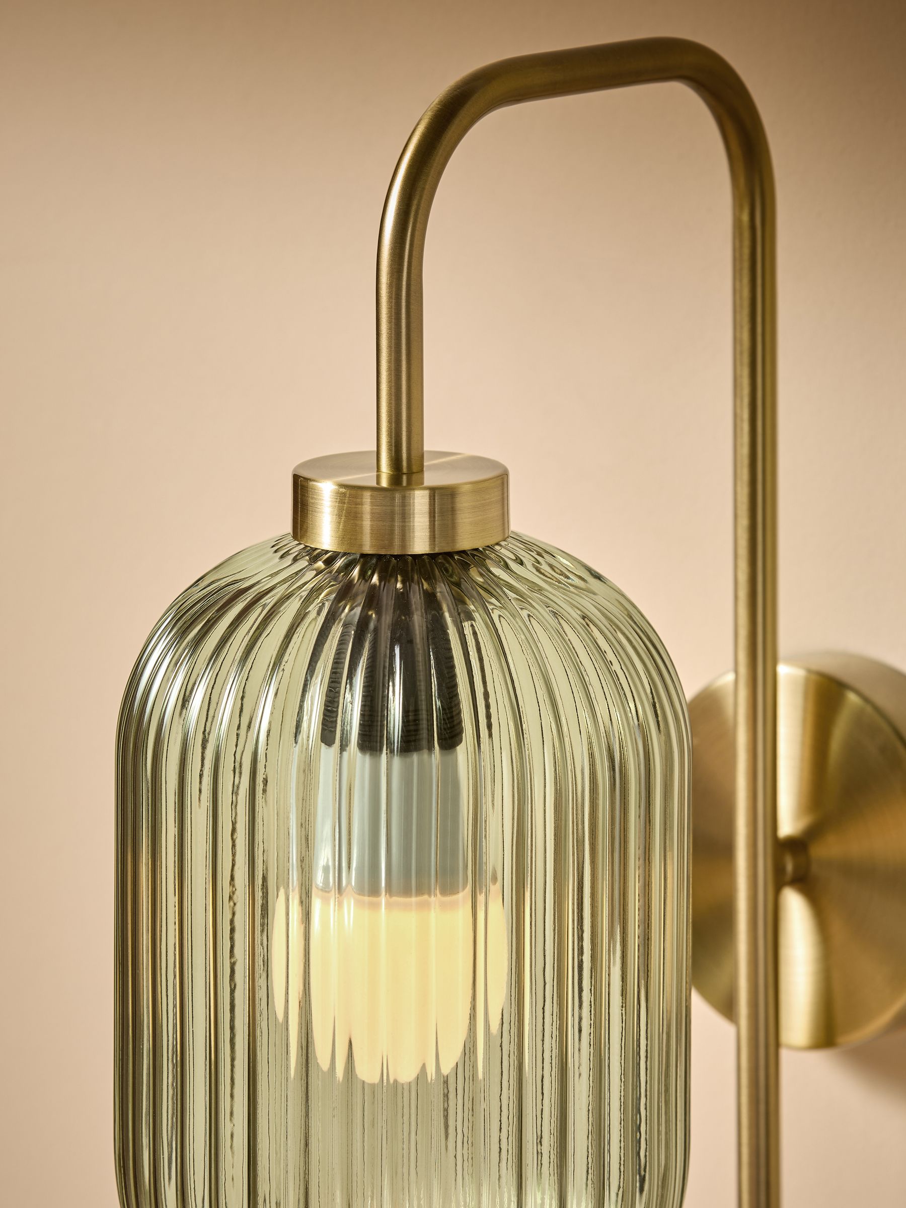 Briz Ribbed Glass Wall Light in Green - Image 3 of 7