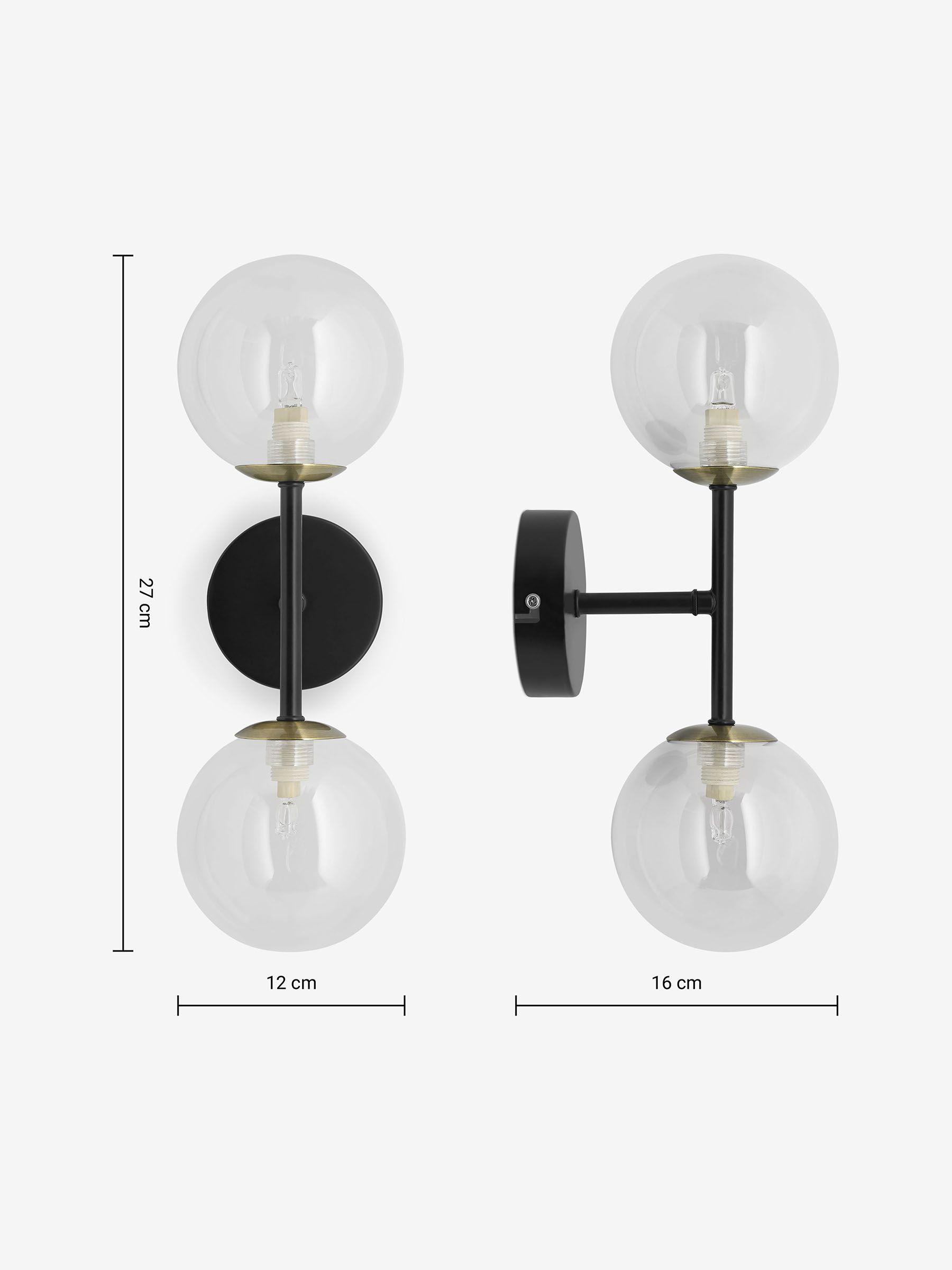 Globe Wall Light in Black/ Brass - Image 4 of 5