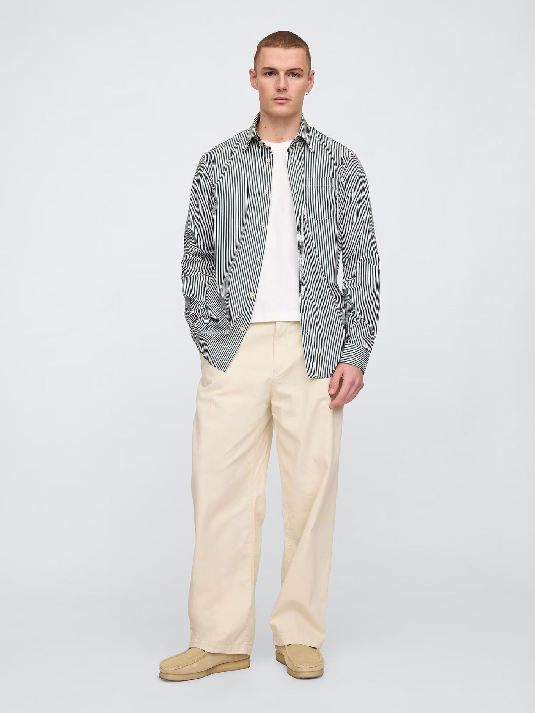 Green stripe Cotton Poplin Classic Shirt - Image 2 of 4 Green stripe Cotton Poplin Classic Shirt - Image 2 of 4