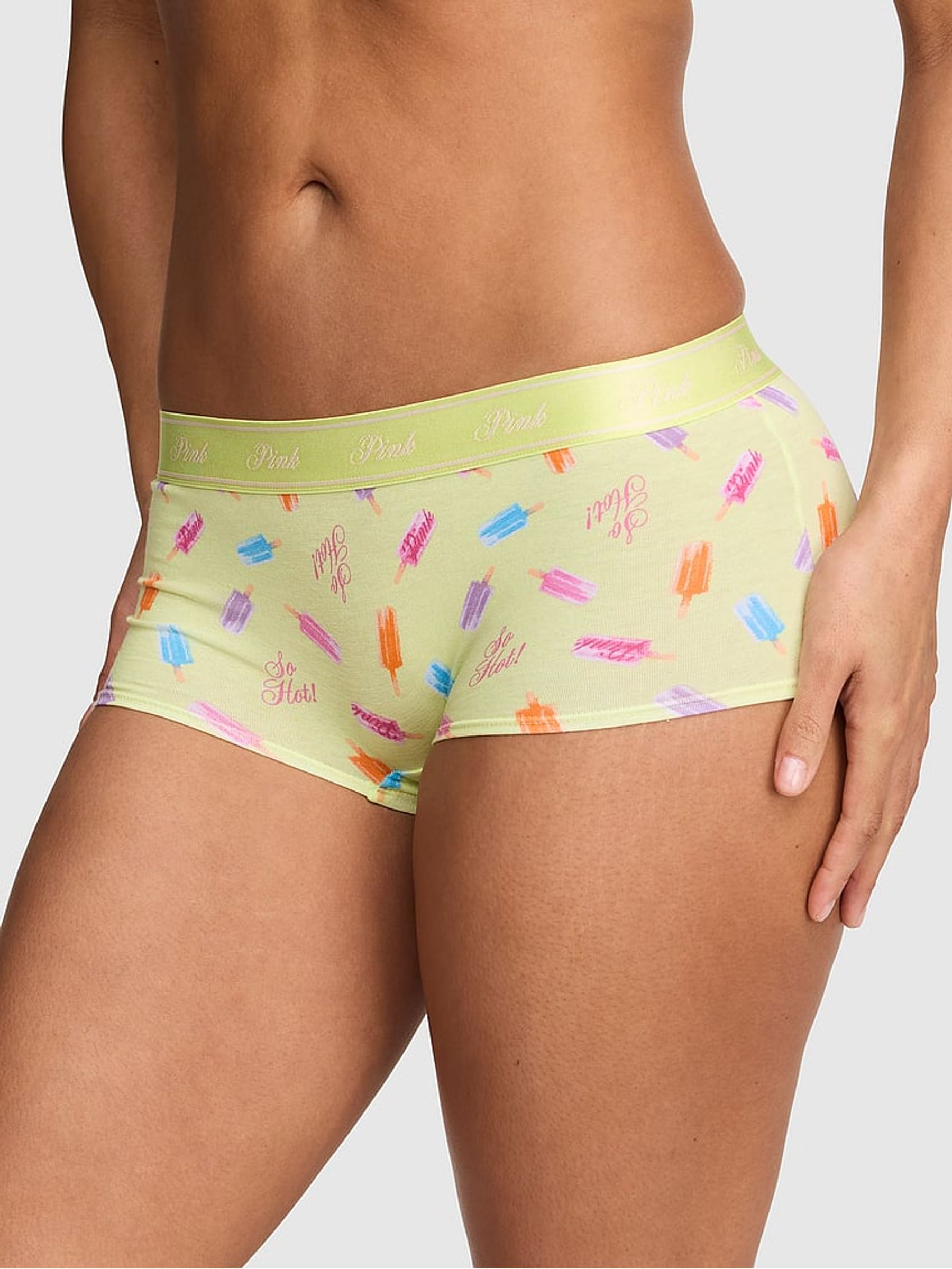 Citron Yellow Ice Lolly Print Boyshort Cotton Logo Knickers - Image 1 of 2