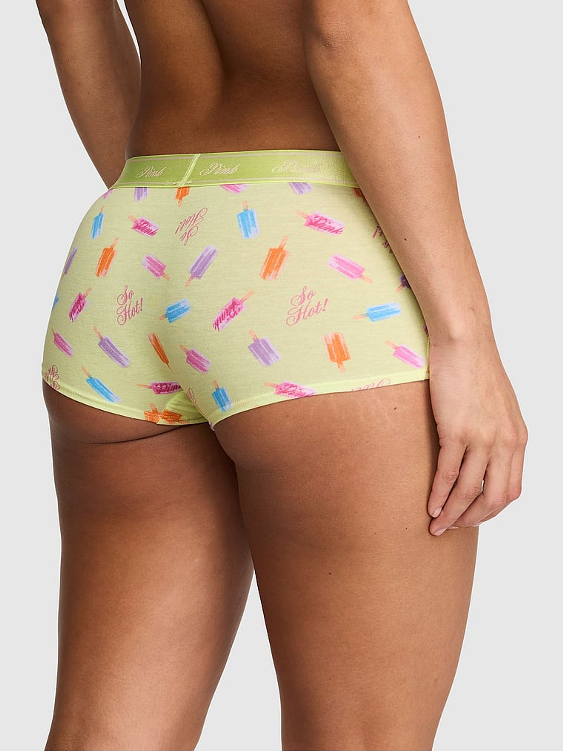 Citron Yellow Ice Lolly Print Boyshort Cotton Logo Knickers - Image 2 of 2