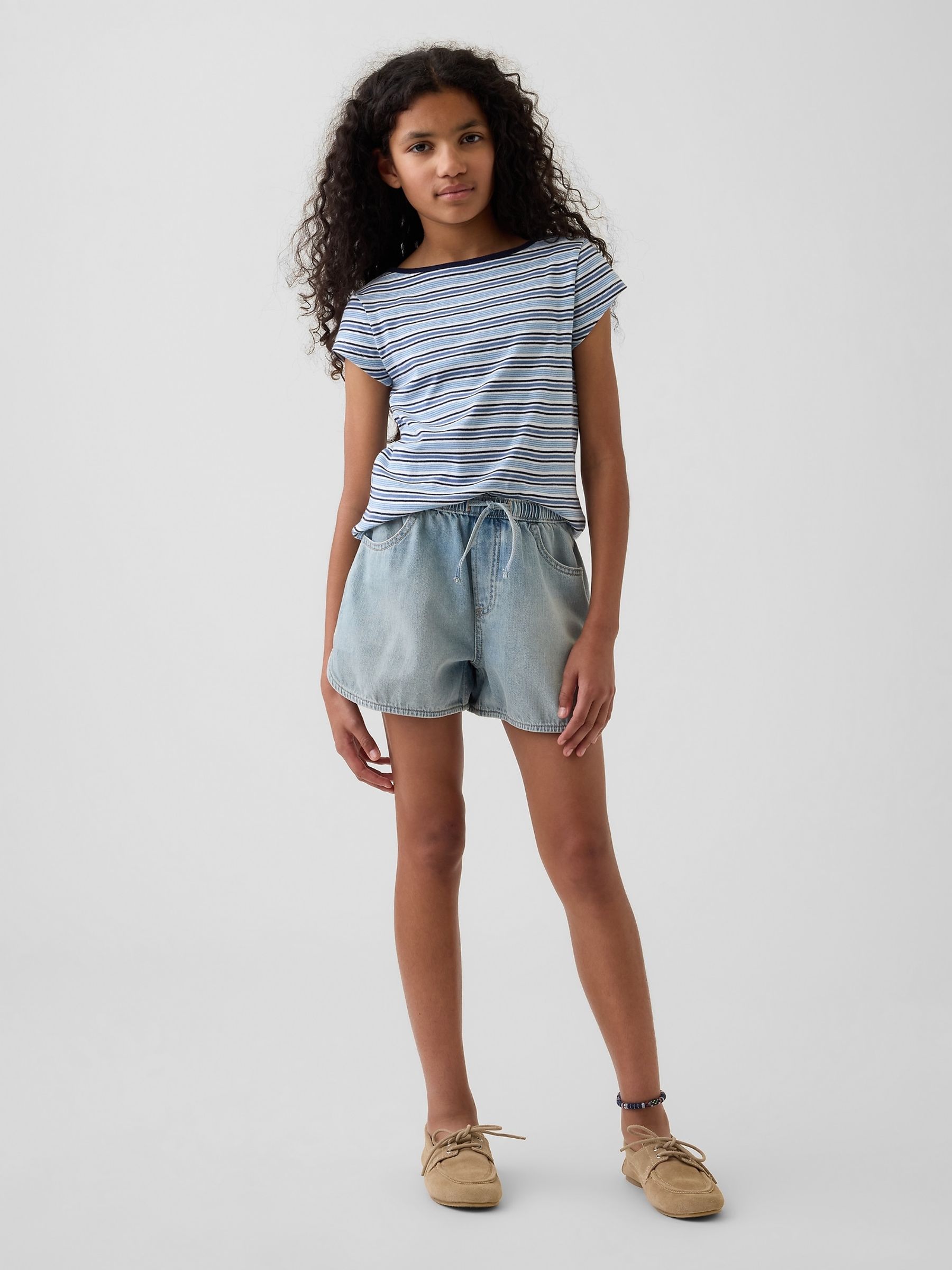 Light Wash High Waisted Denim Easy Shorts - Image 3 of 6