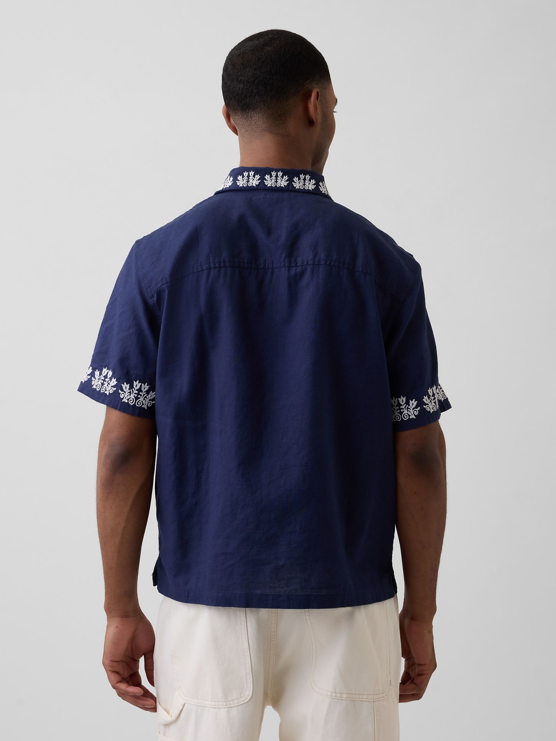 Blue Linen-Cotton Relaxed Straight-Hem Shirt - Image 2 of 4