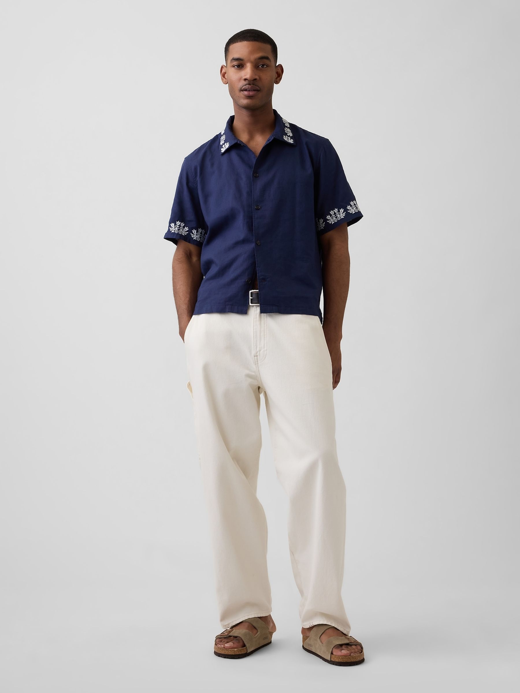 Blue Linen-Cotton Relaxed Straight-Hem Shirt - Image 3 of 4