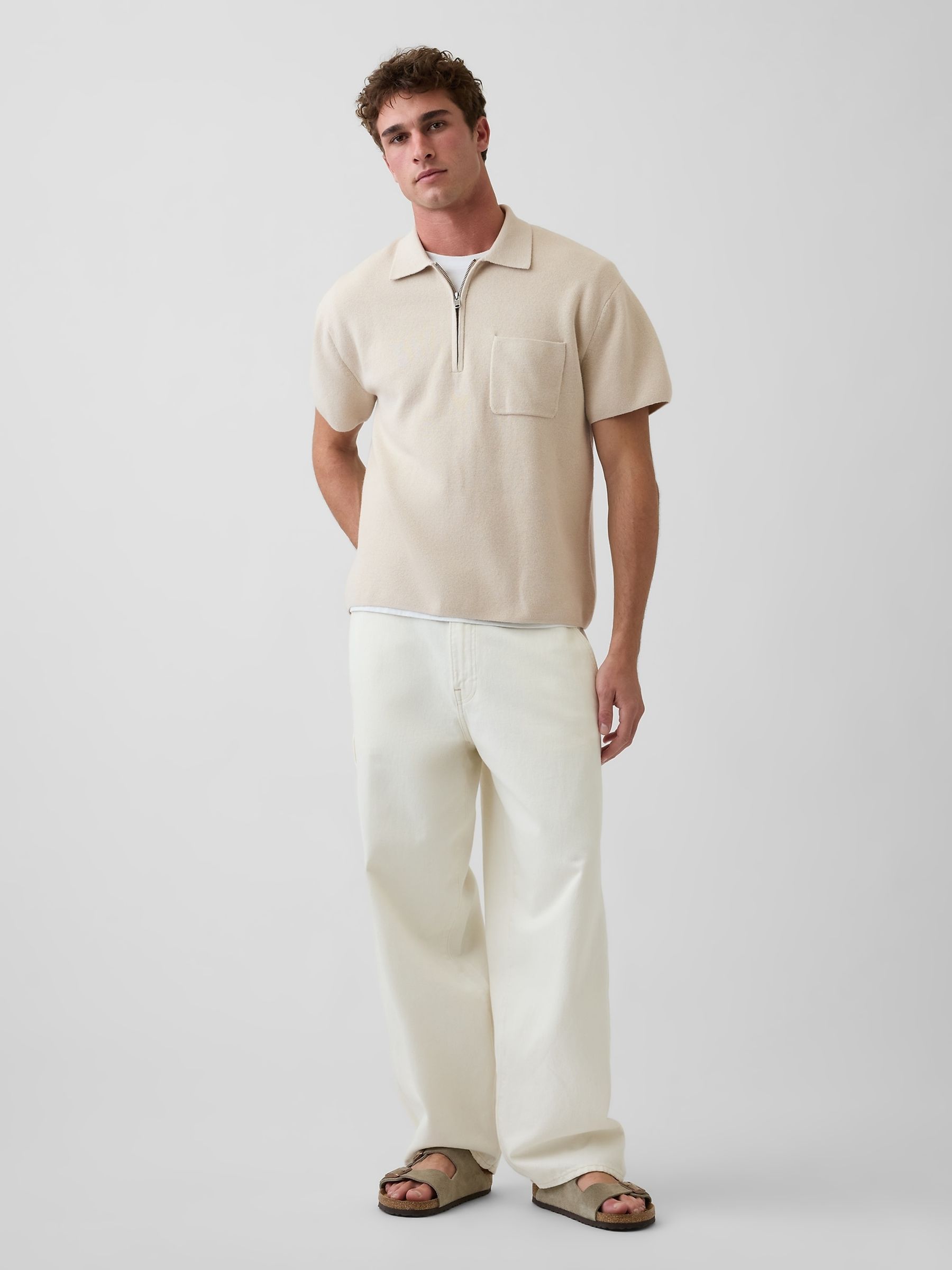 Cream Oversized Quarter-Zip Pocket Polo Jumper - Image 3 of 4