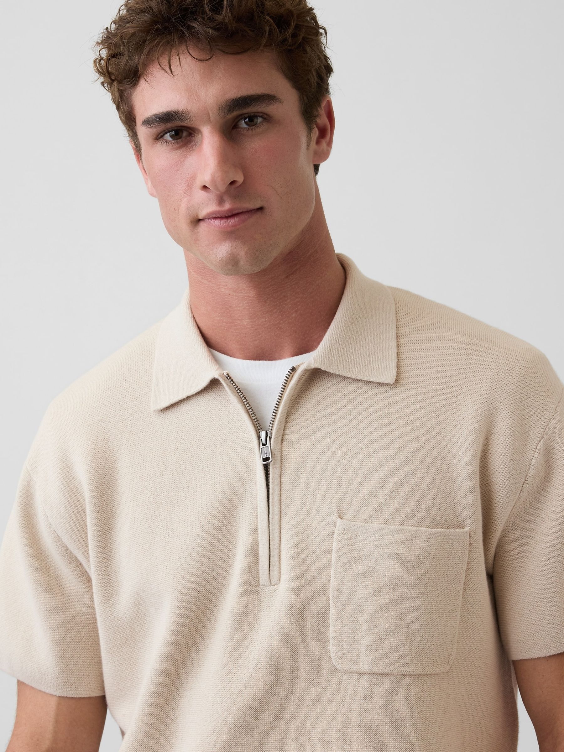 Cream Oversized Quarter-Zip Pocket Polo Jumper - Image 4 of 4