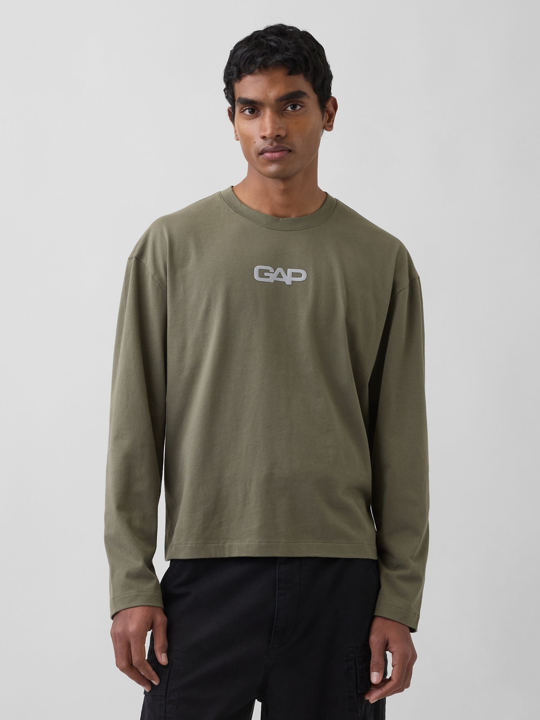 Green Relaxed Logo Boxy Long Sleeve T-Shirt - Image 1 of 4