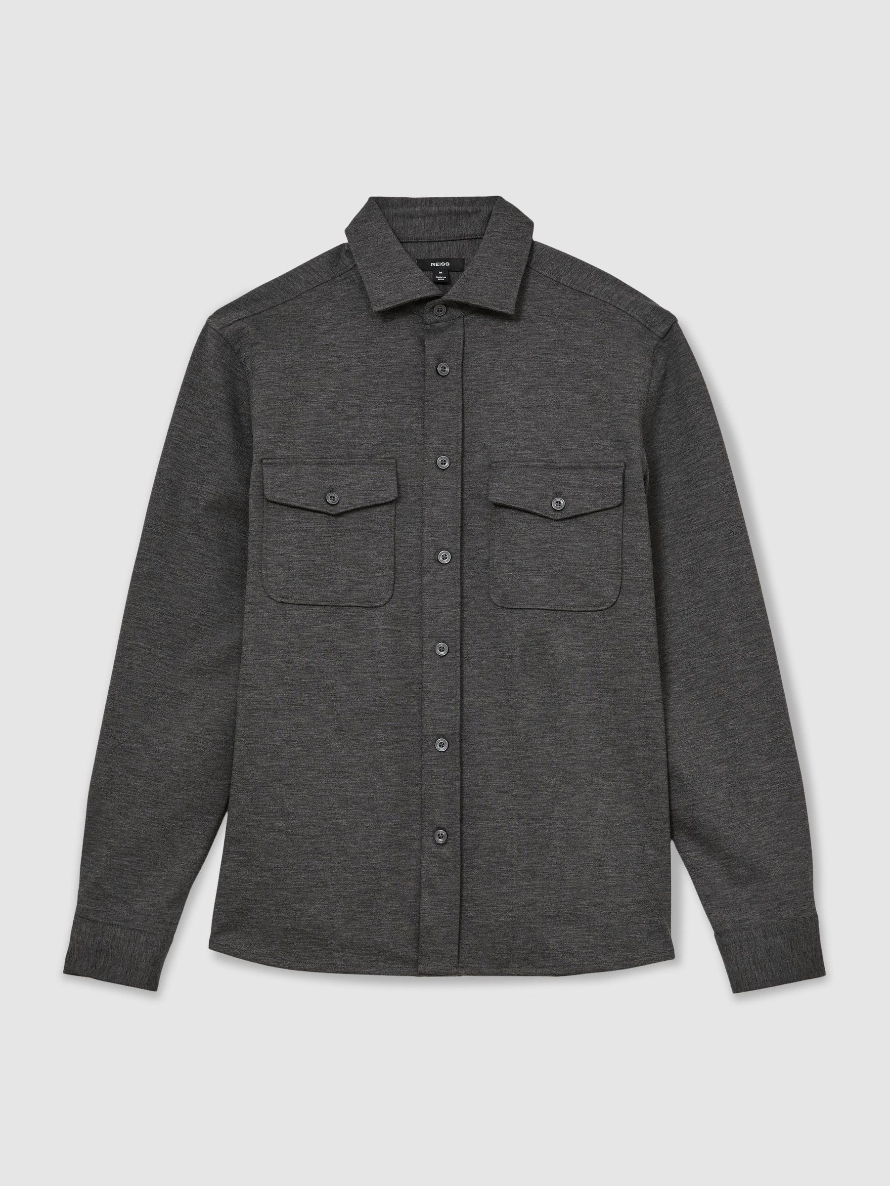 Twin-Pocket Button-Through Overshirt in Charcoal Grey - Image 2 of 6