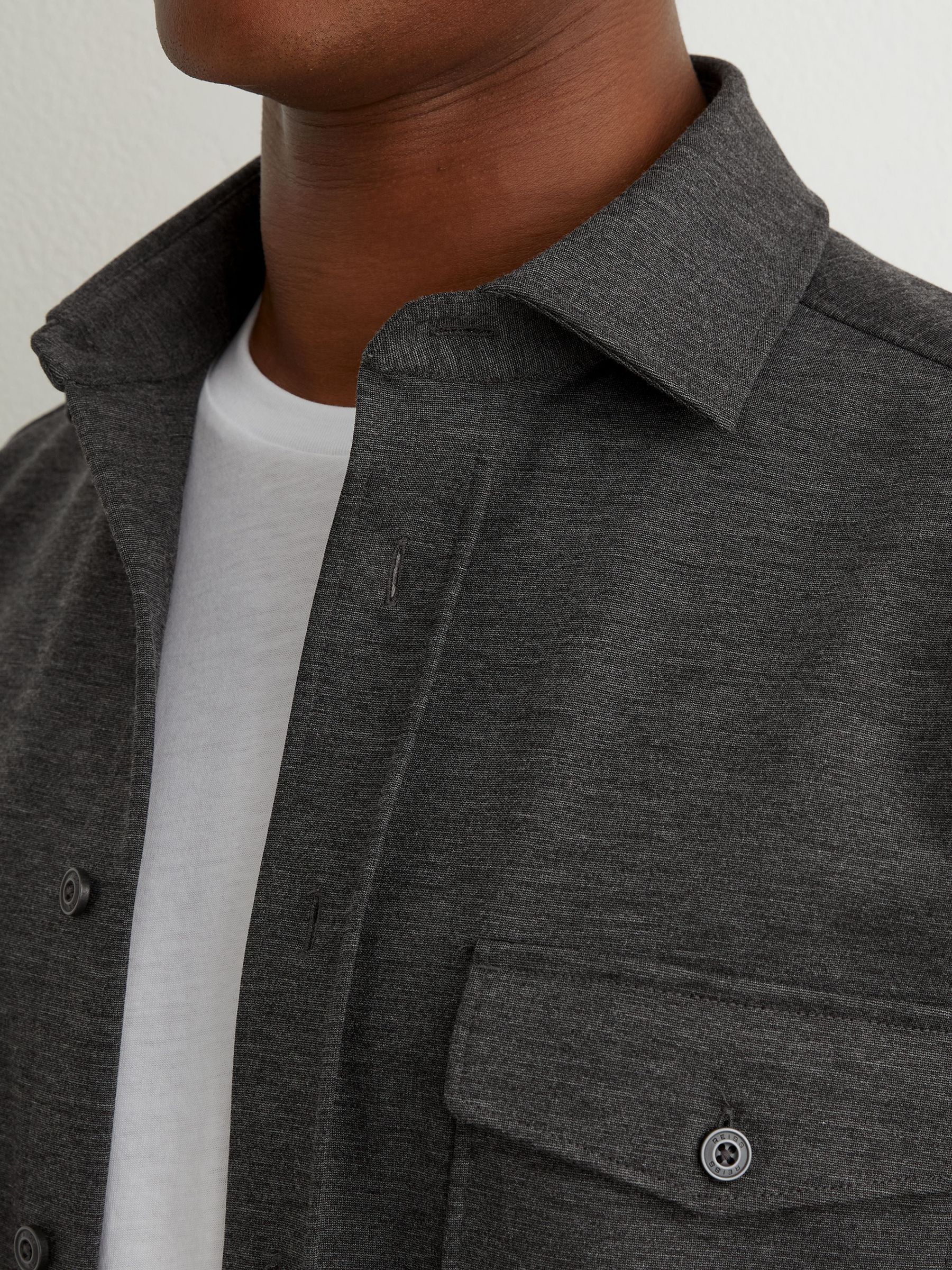 Twin-Pocket Button-Through Overshirt in Charcoal Grey - Image 3 of 6