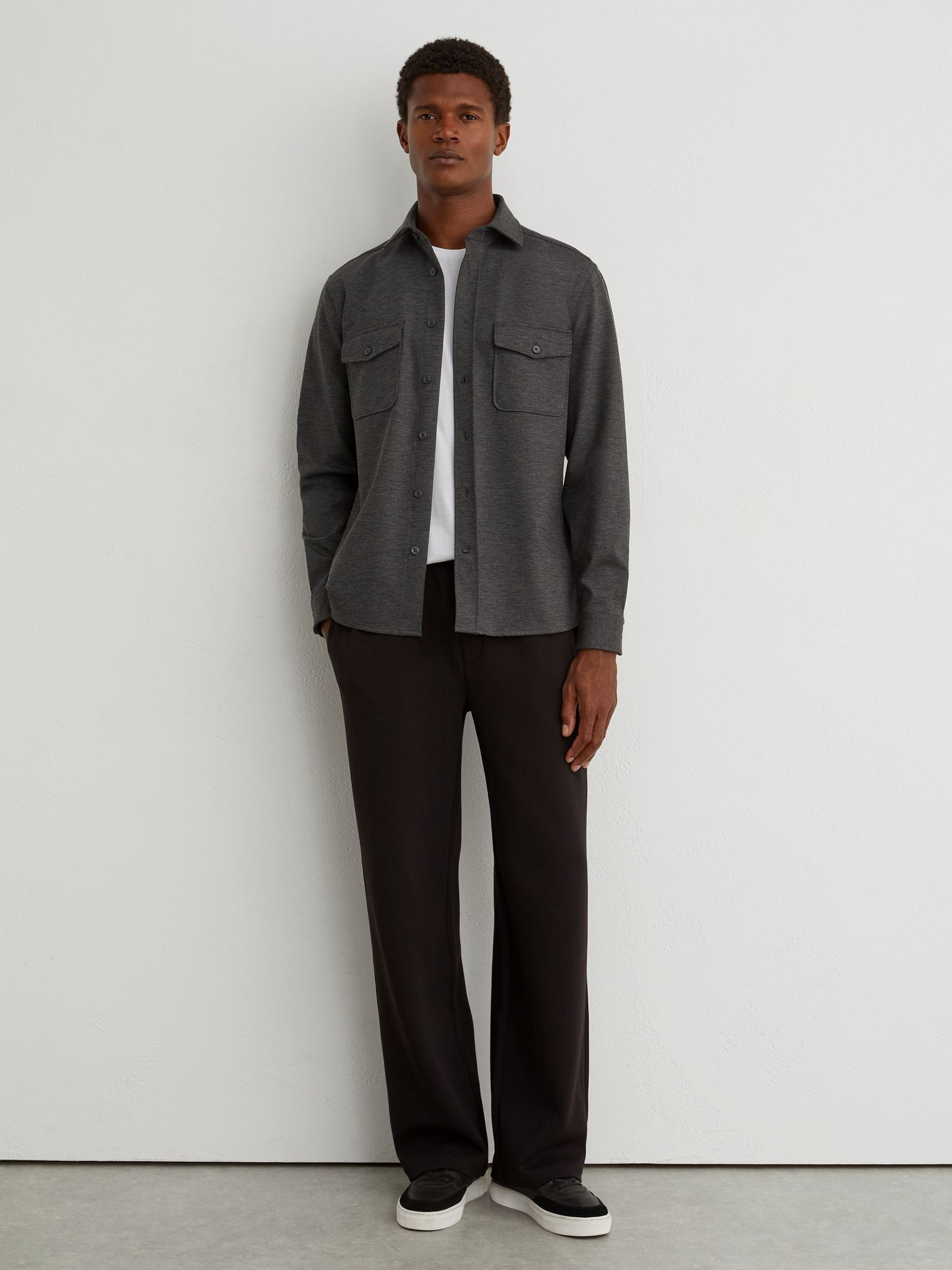 Twin-Pocket Button-Through Overshirt in Charcoal Grey - Image 4 of 6