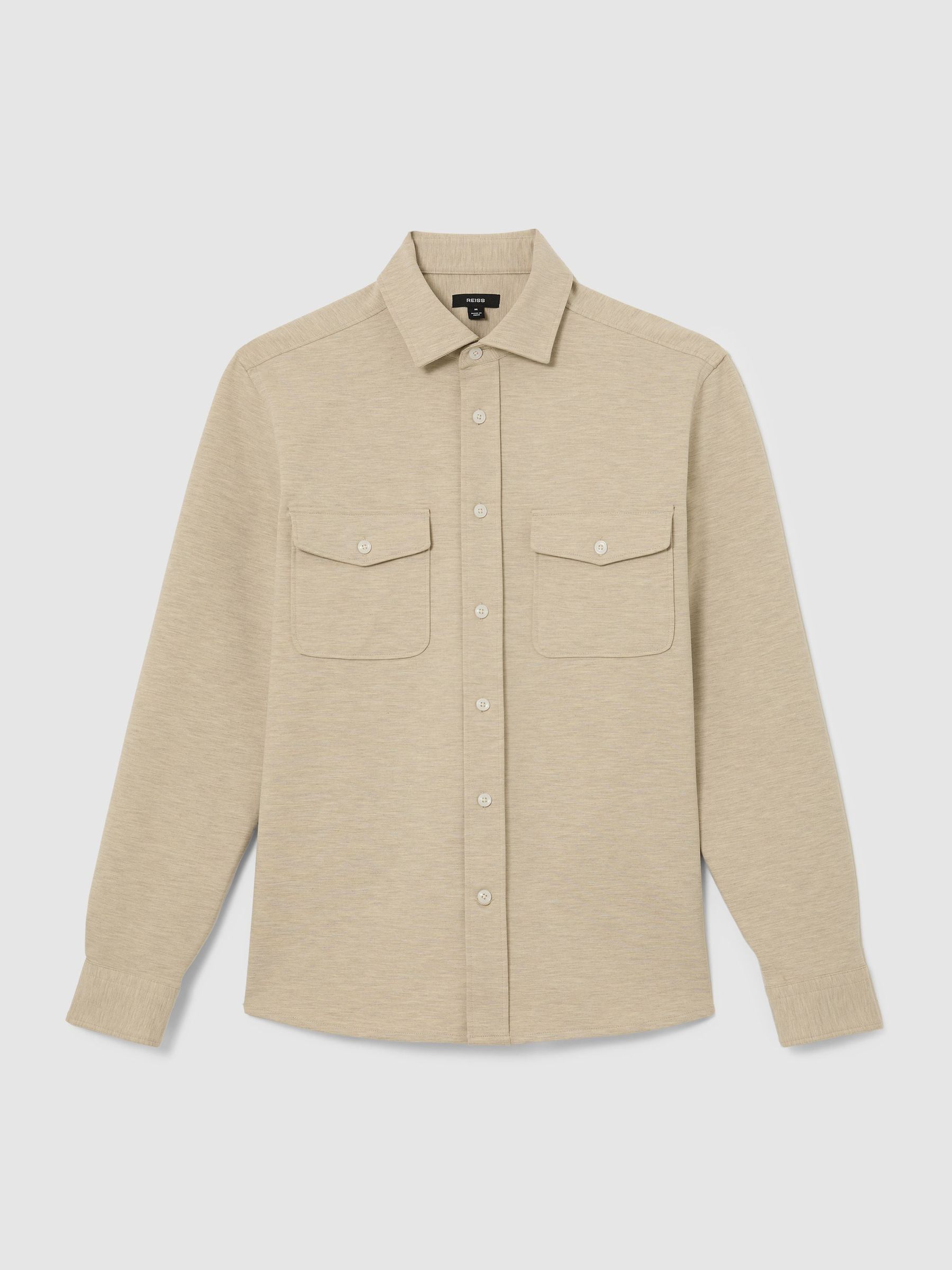Twin-Pocket Button-Through Overshirt in Oatmeal - Image 2 of 6
