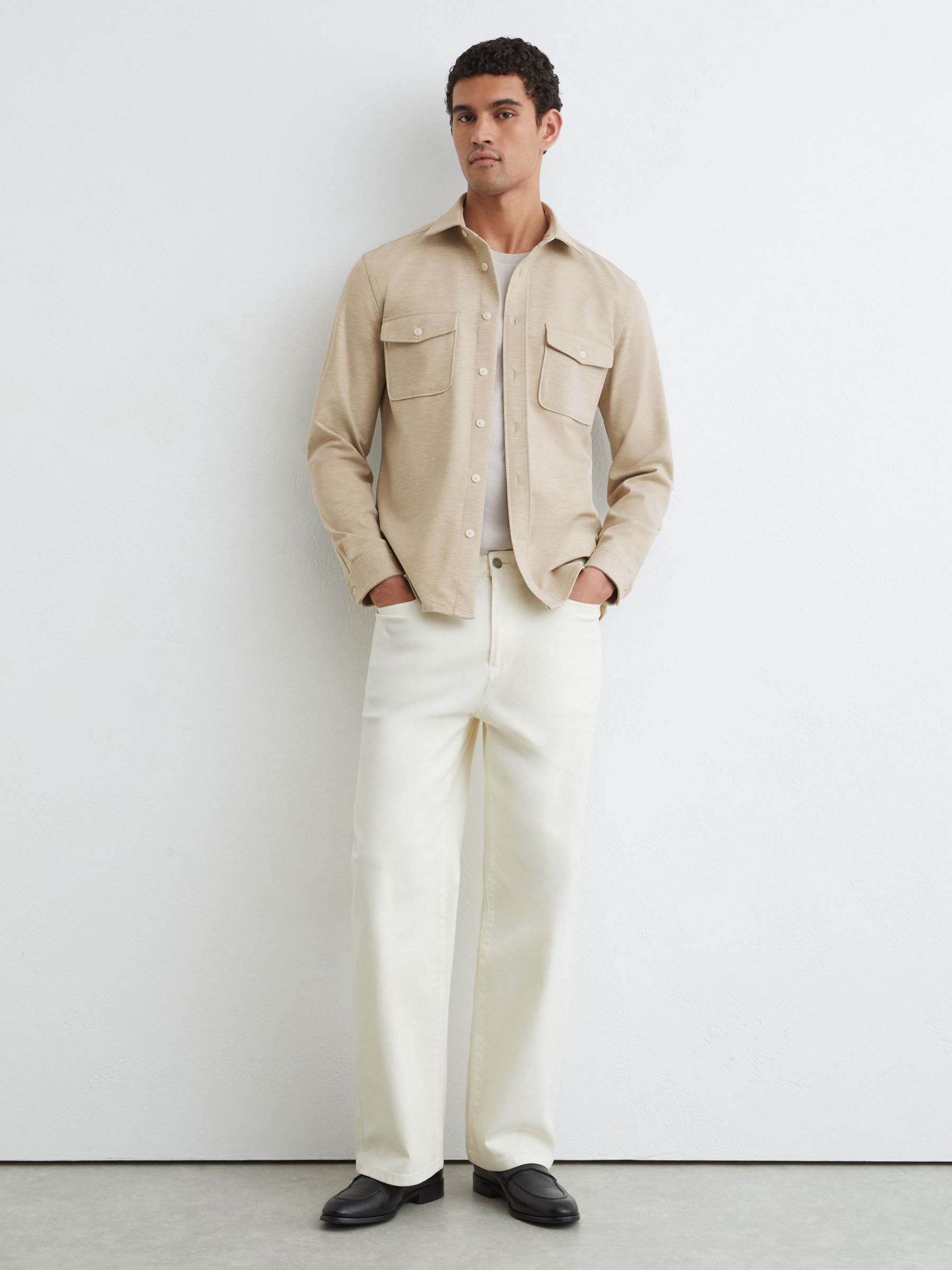 Twin-Pocket Button-Through Overshirt in Oatmeal - Image 3 of 6