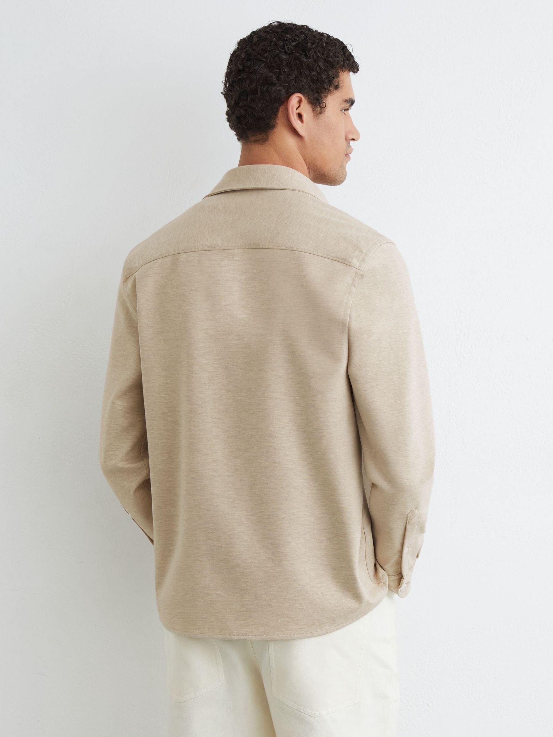 Twin-Pocket Button-Through Overshirt in Oatmeal - Image 5 of 6
