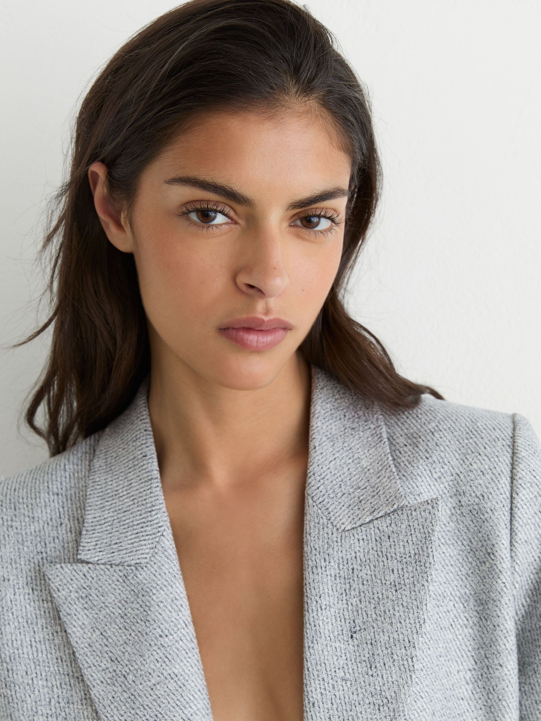Petite Linen-Blend Textured Double-Breasted Blazer in Pale Blue - Image 6 of 8