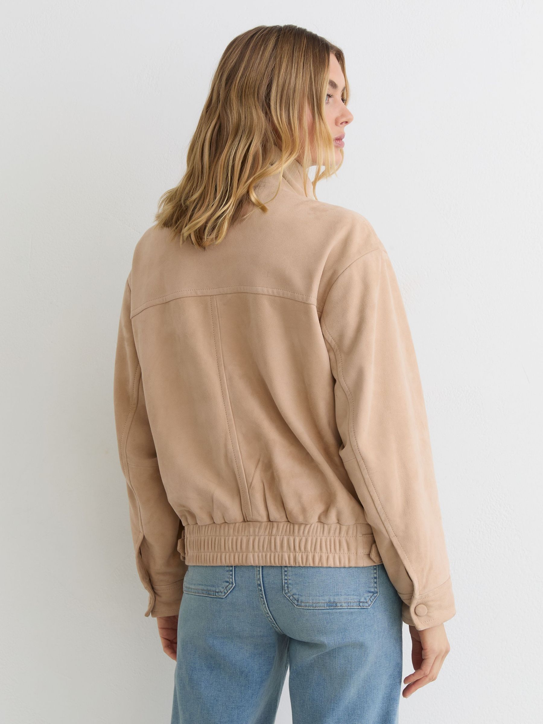 Petite Suede Oversized Jacket in Neutral - Image 4 of 8