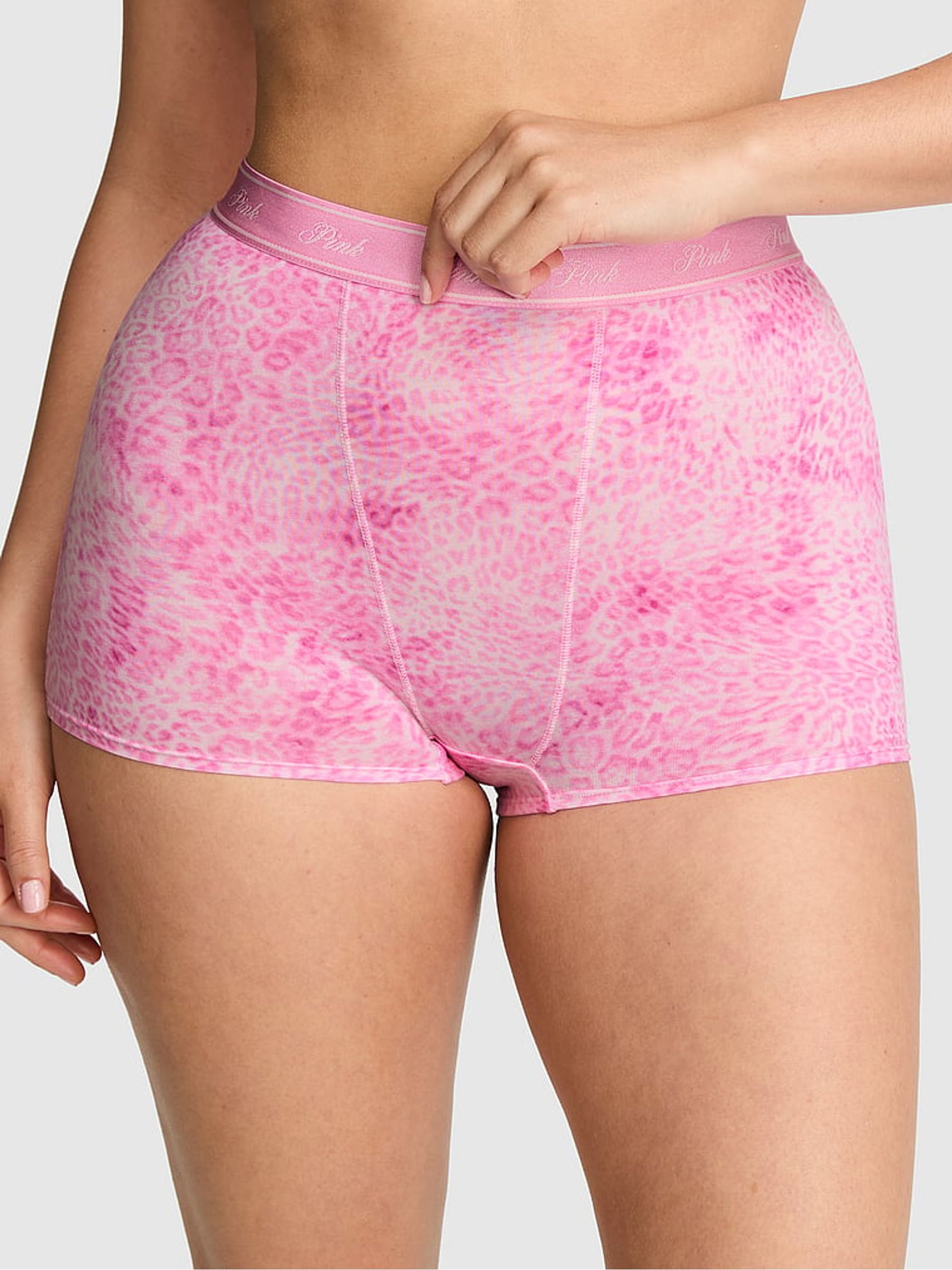 Coconut Pink Leopard Print High Waist Cotton Logo Knickers - Image 1 of 2