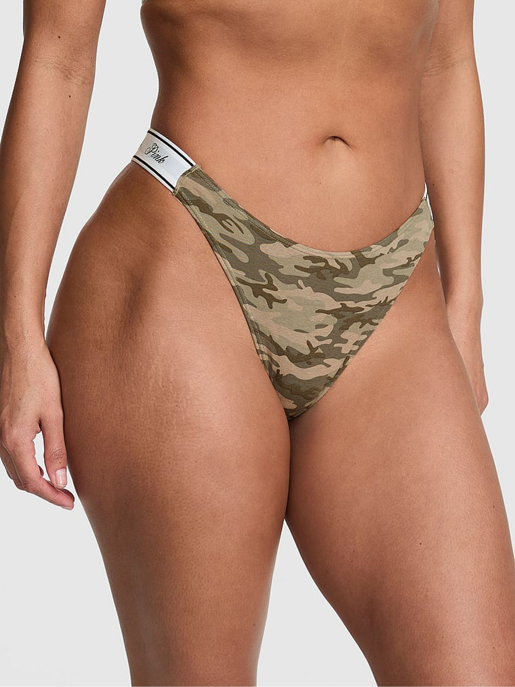 Green Camo Thong Cotton Logo Knickers - Image 1 of 2