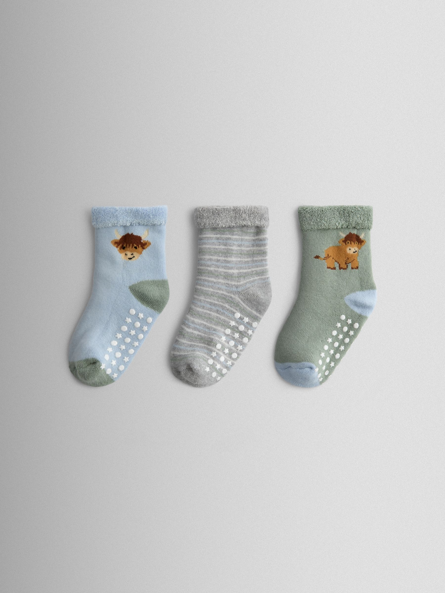 Light Blue 3-Pack Highland Cow Socks - Image 1 of 5