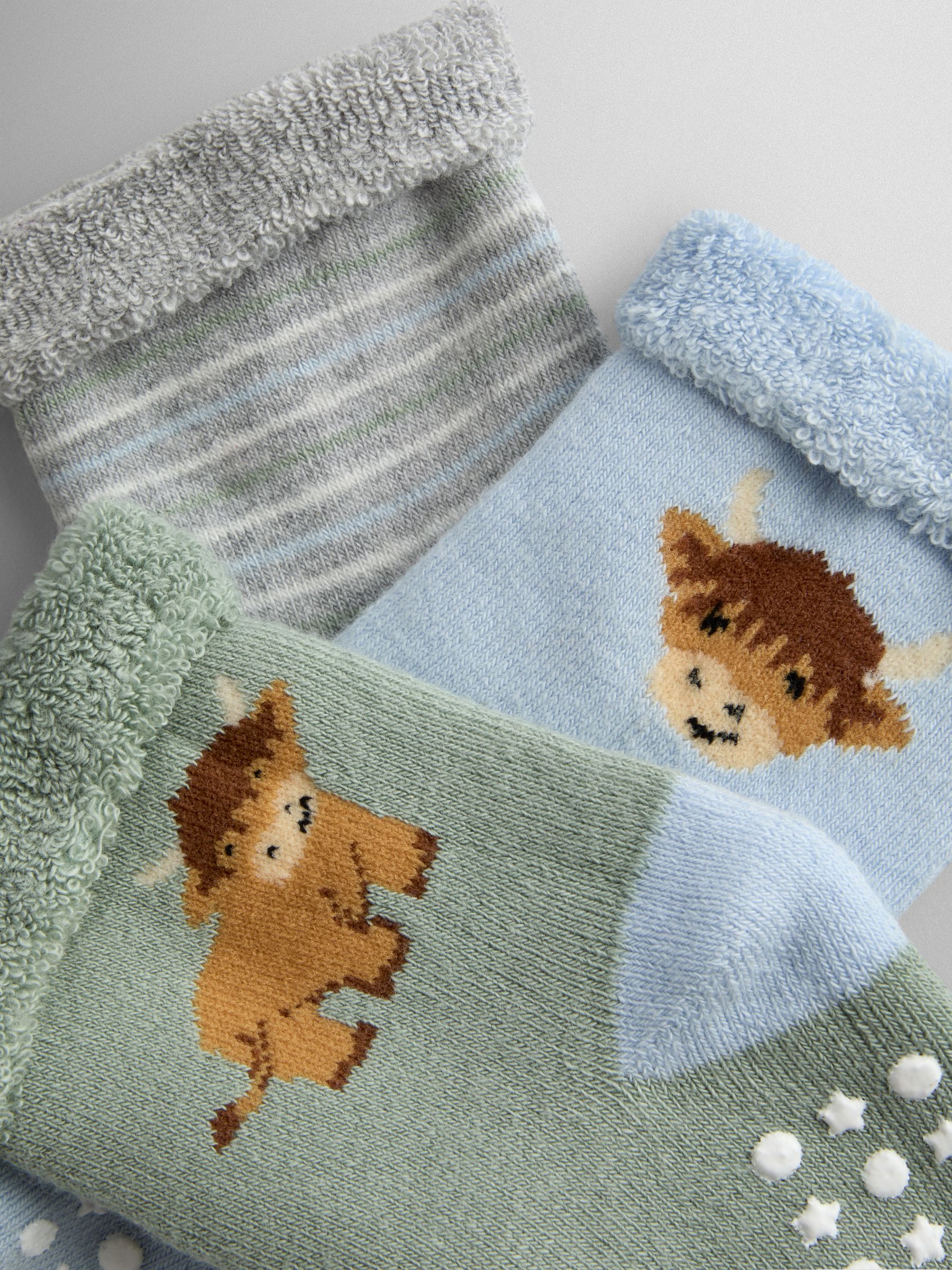 Light Blue 3-Pack Highland Cow Socks - Image 5 of 5