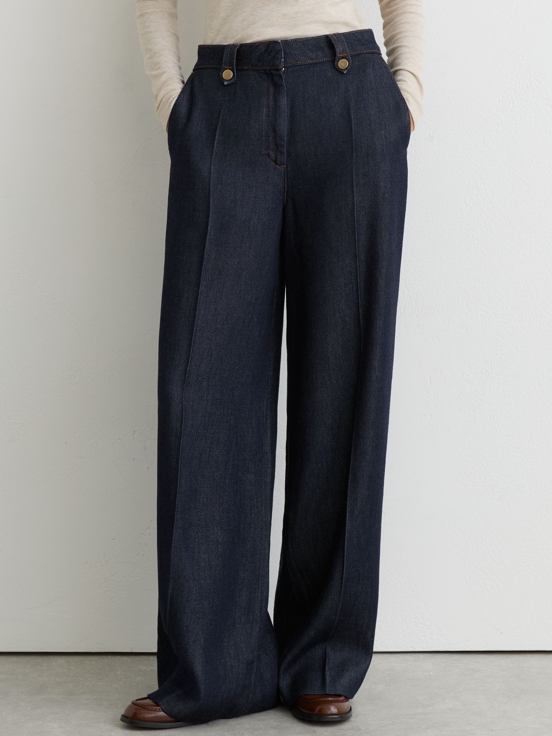 Lyocell Button-Loop Wide-Leg Trousers in Indigo - Image 3 of 8
