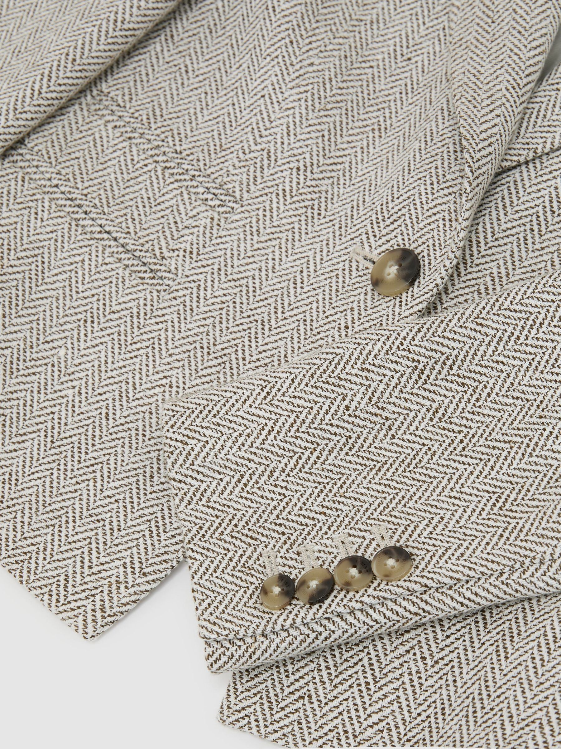 Herringbone Linen-Blend Cropped Suit Blazer in Neutral - Image 9 of 9