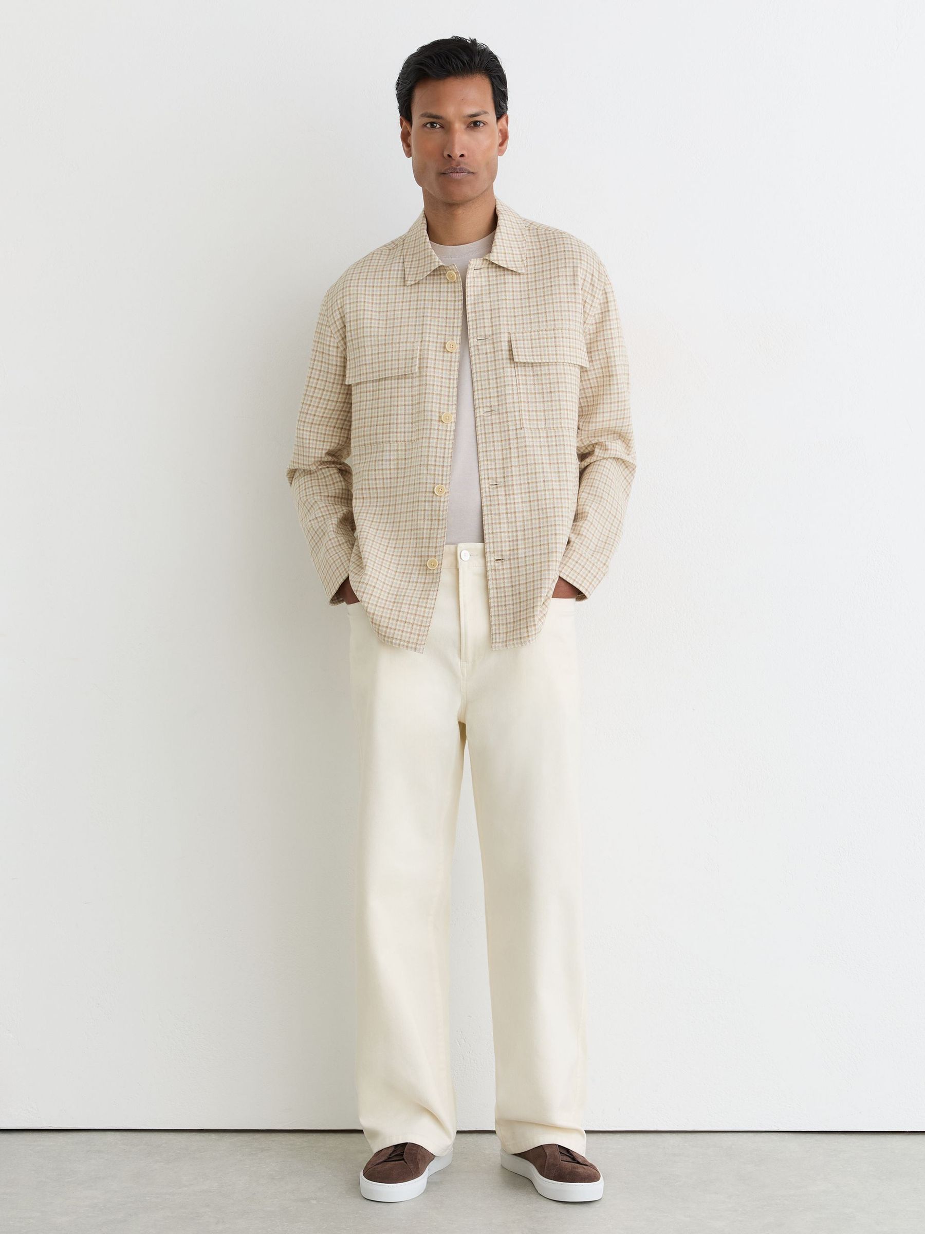 Cotton-Linen Checked Overshirt in Oatmeal - Image 3 of 6