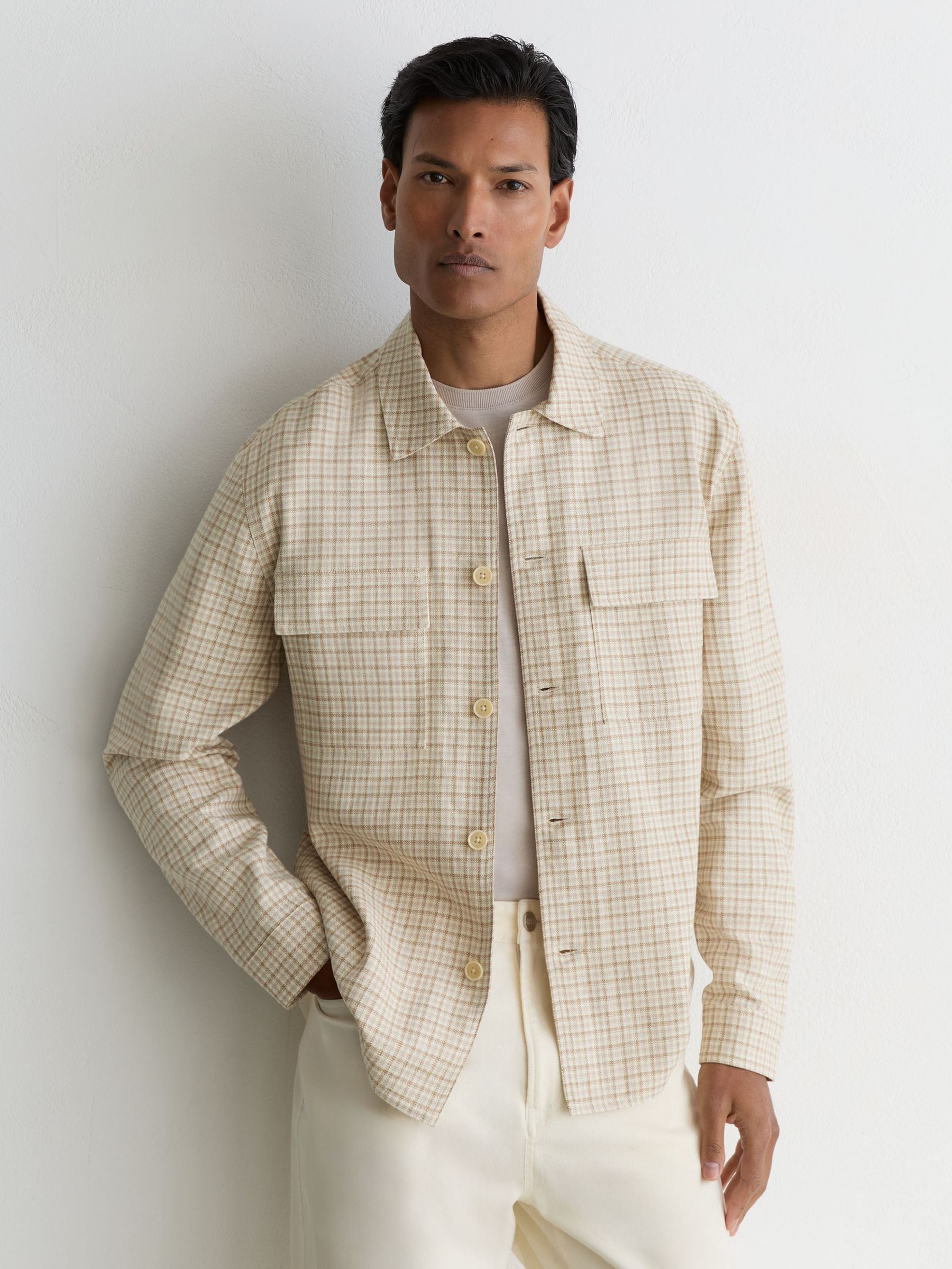 Cotton-Linen Checked Overshirt in Oatmeal - Image 4 of 6