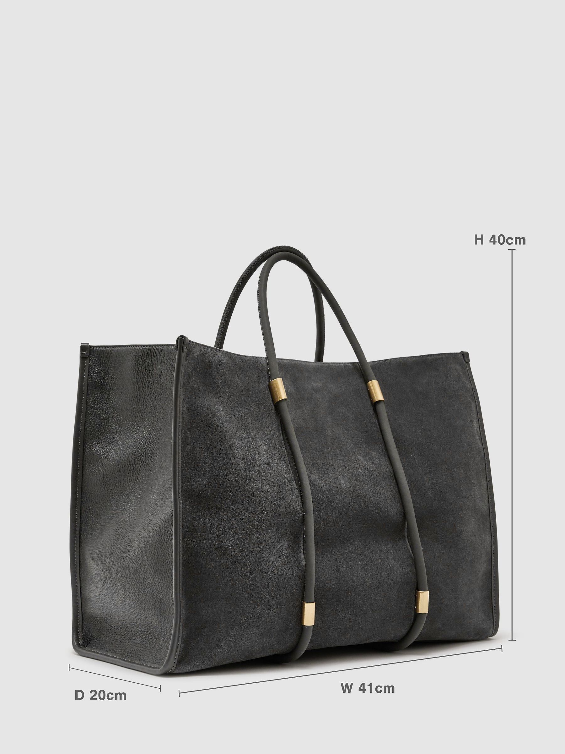 Suede Oversized Tote Bag in Grey - Image 3 of 6