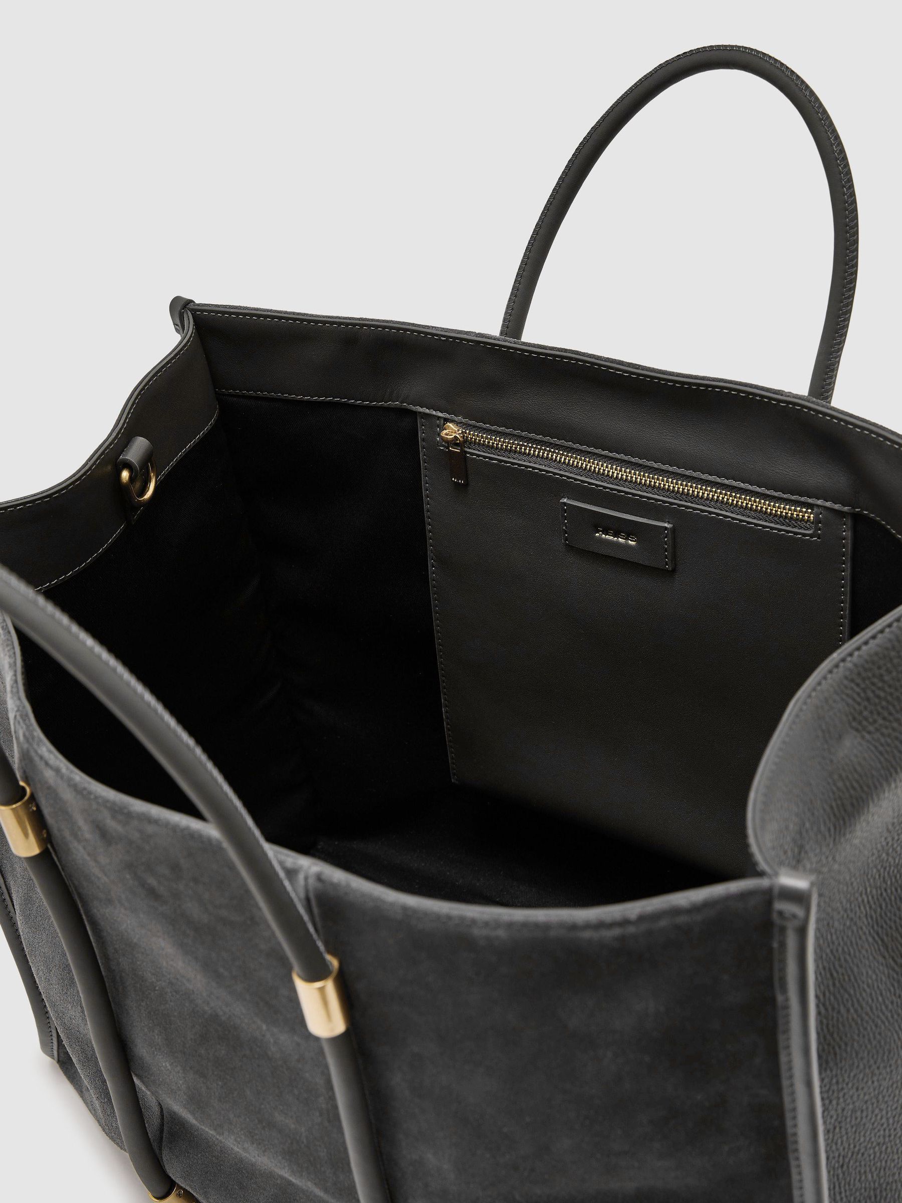 Suede Oversized Tote Bag in Grey - Image 4 of 6