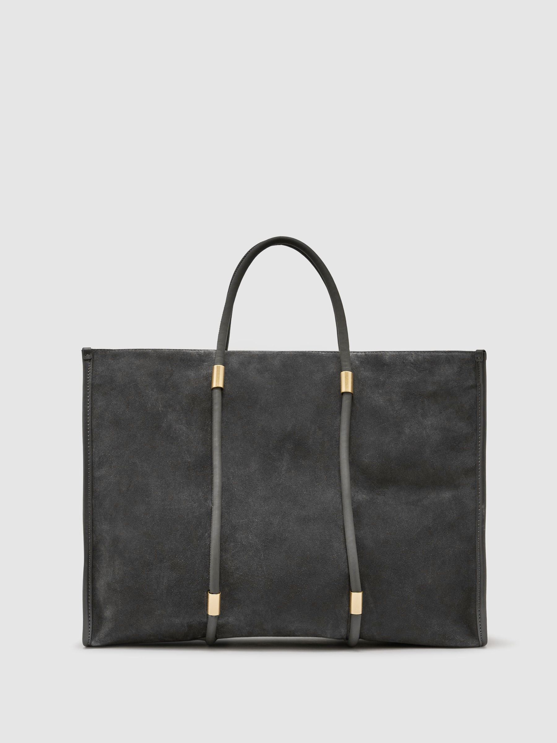 Suede Oversized Tote Bag in Grey - Image 5 of 6