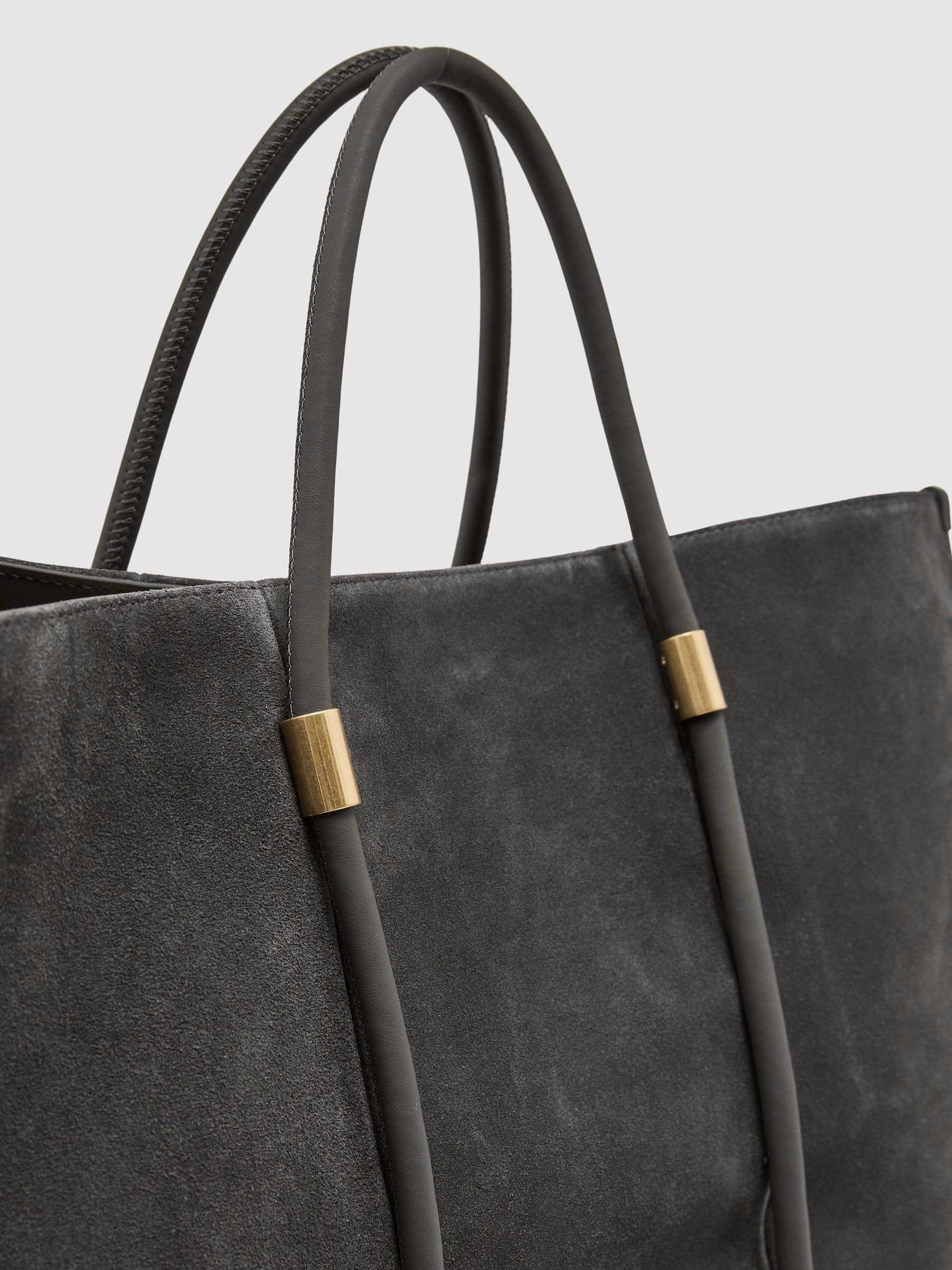 Suede Oversized Tote Bag in Grey - Image 6 of 6