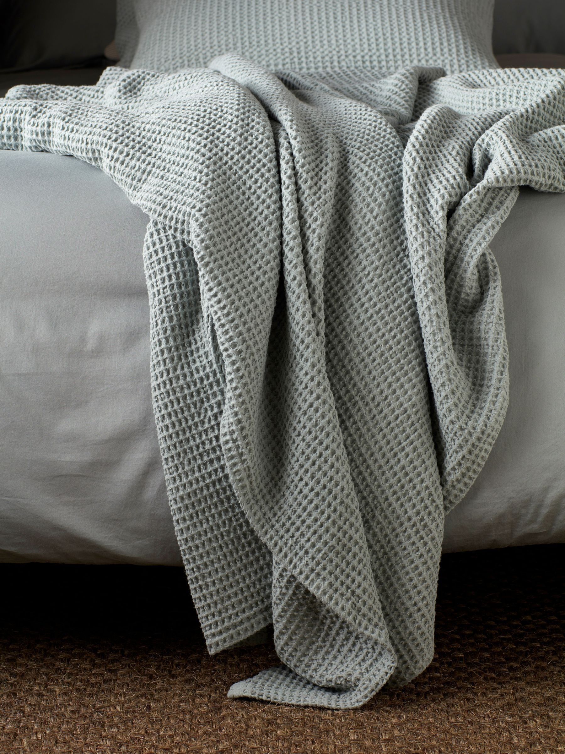 Secret Linen Store Sage Big Waffle 100% Cotton Throw - Image 1 of 3