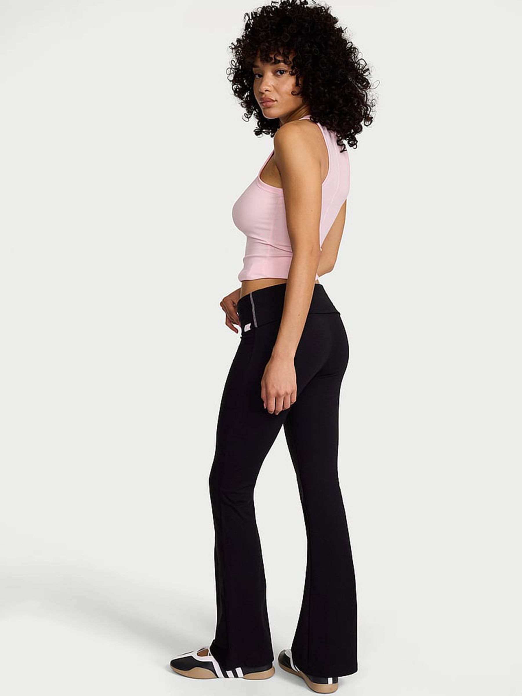 Black Cotton Foldover Flare Leggings - Image 2 of 2