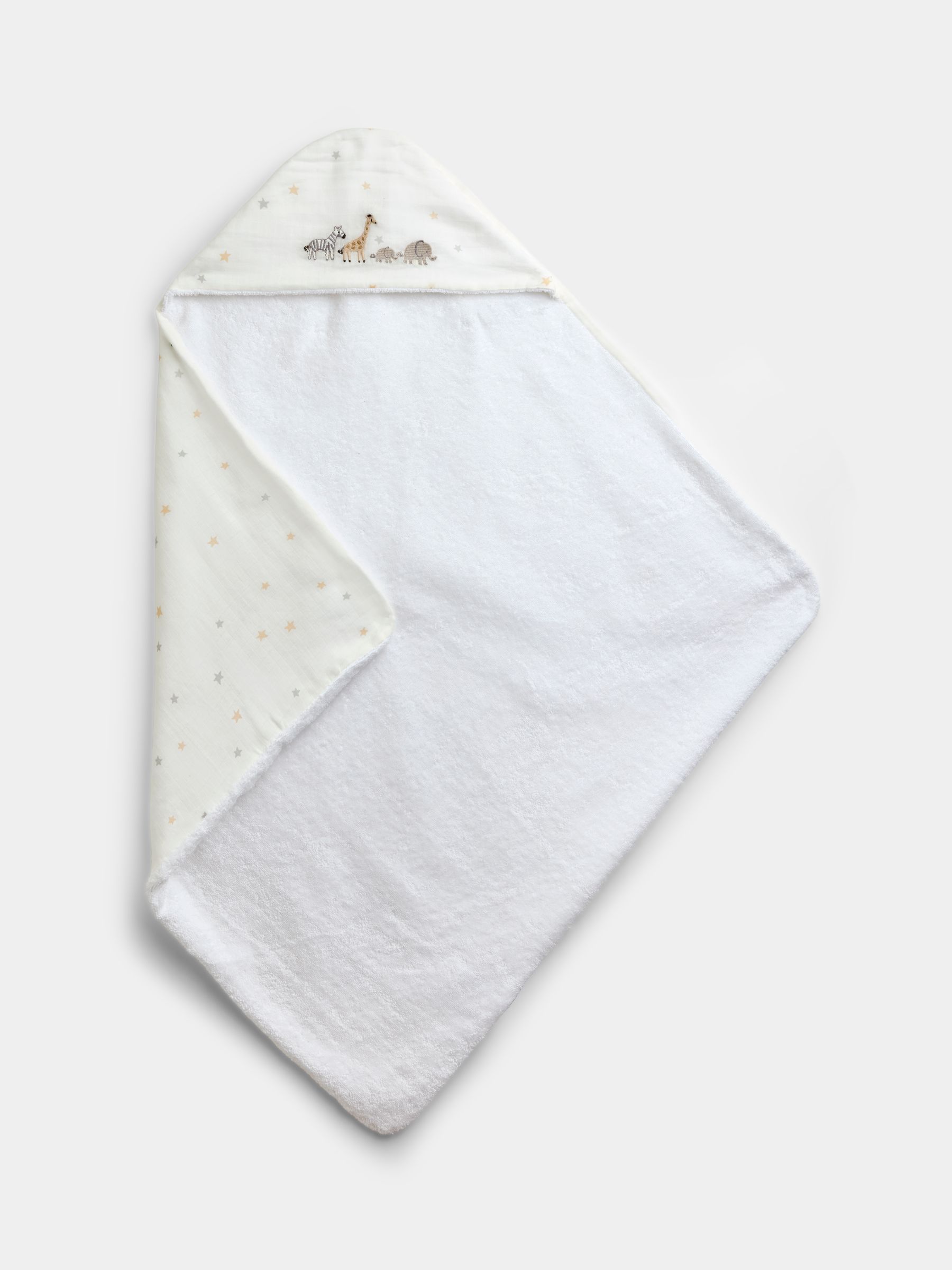 White Safari Embroidered Muslin Hooded Towel - Image 1 of 4