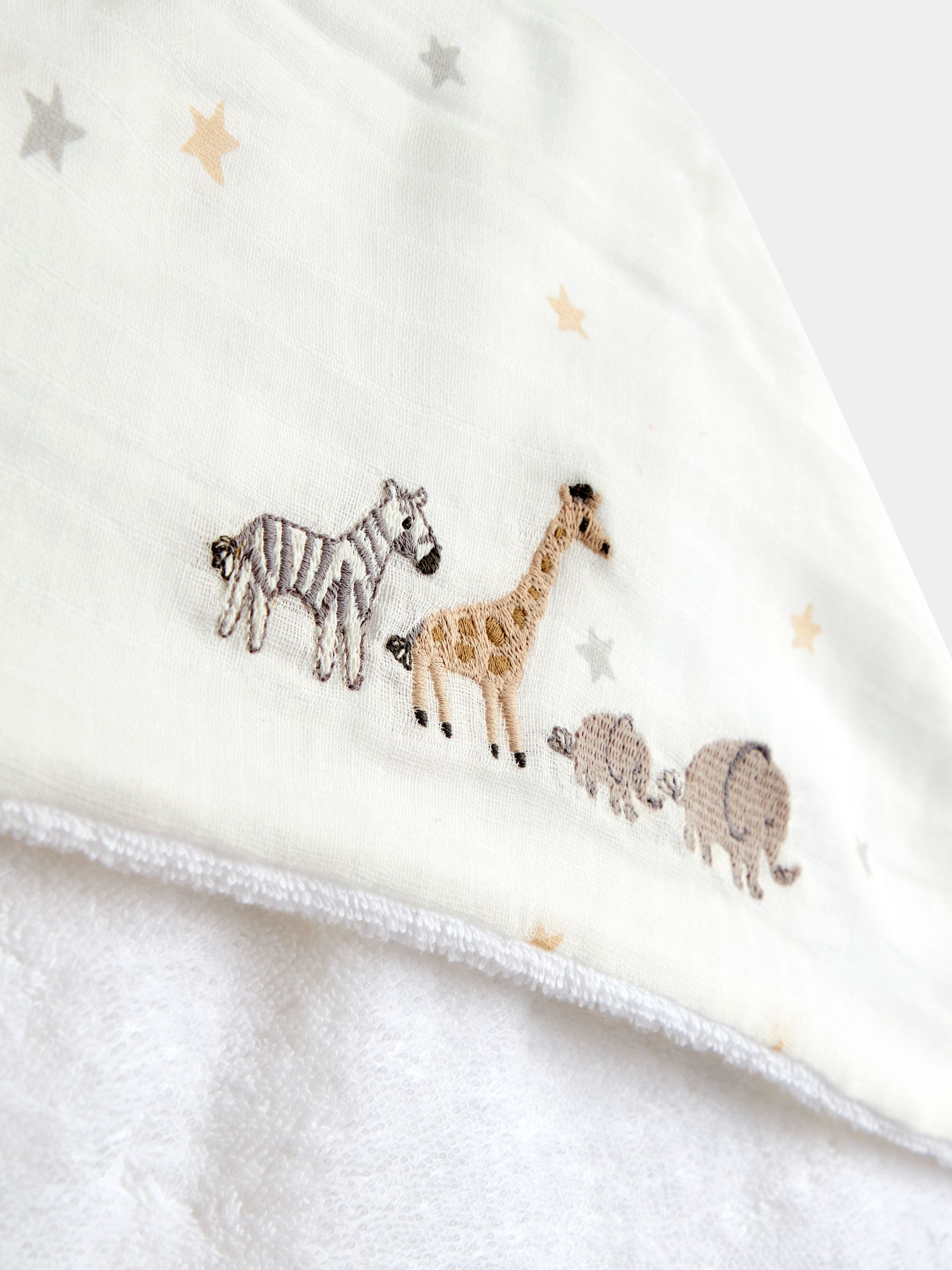 White Safari Embroidered Muslin Hooded Towel - Image 4 of 4