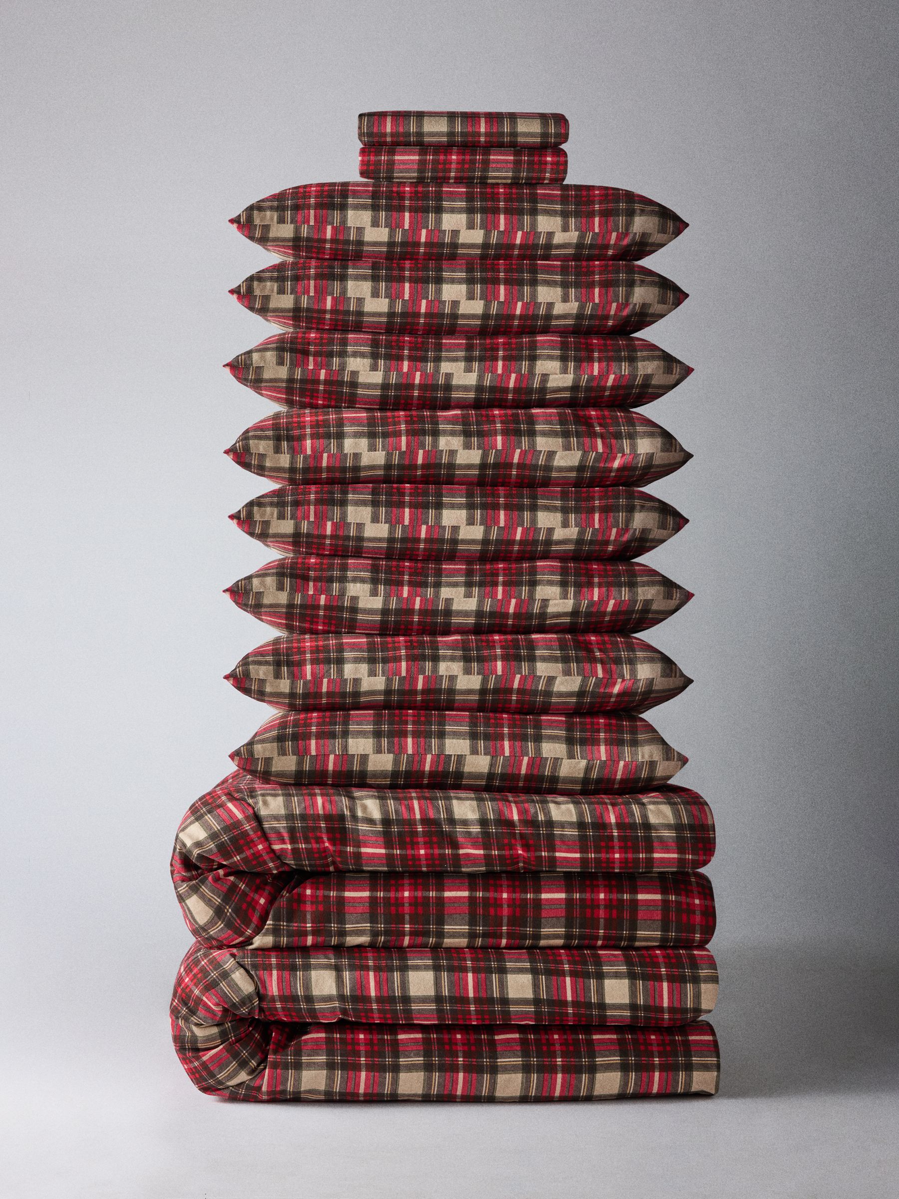 The Set 2 Pack Red Check Cosy Brushed Cotton Bedsets with Fitted Sheets and Extra Pillowcases - Image 1 of 4