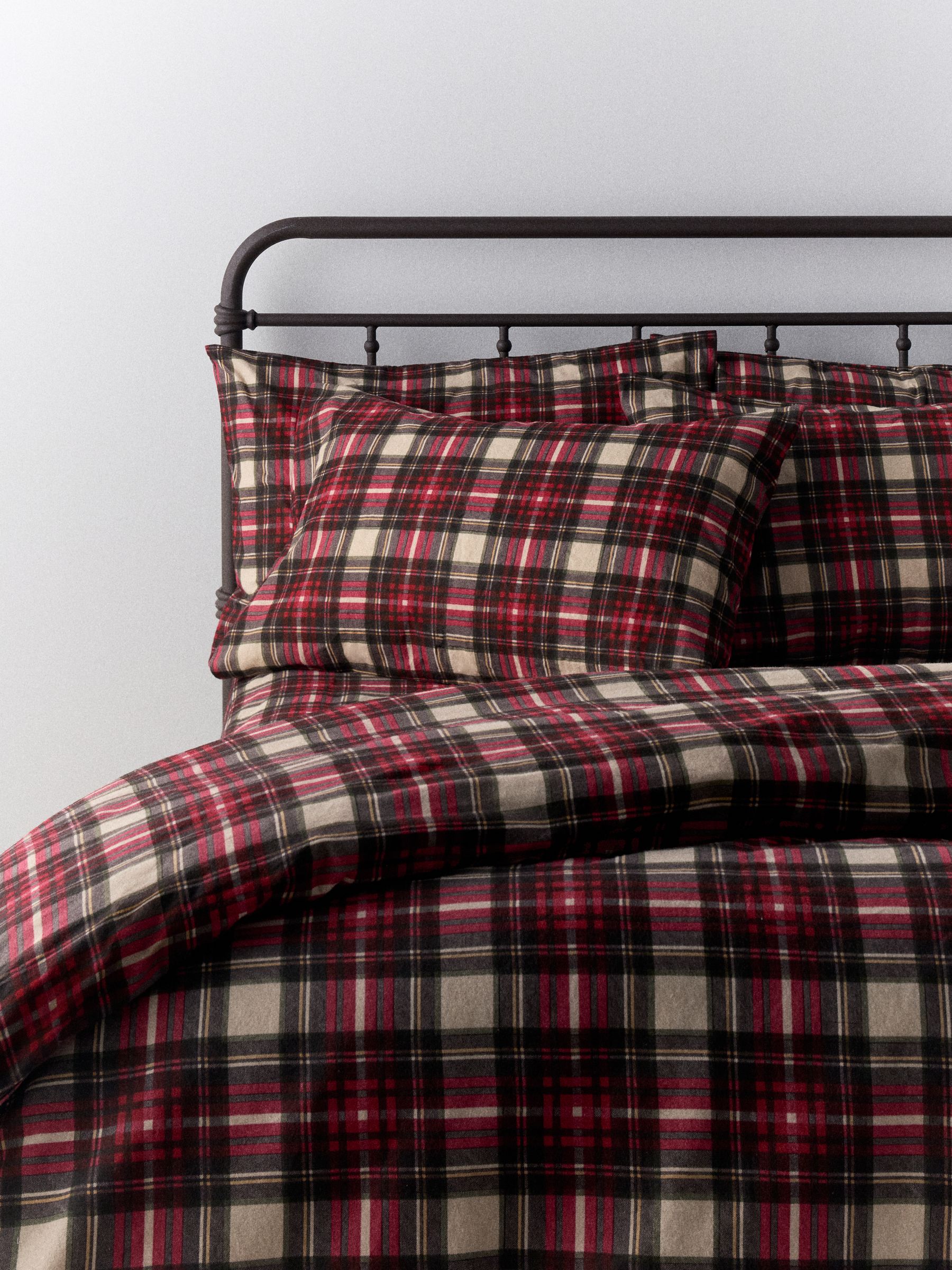 The Set 2 Pack Red Check Cosy Brushed Cotton Bedsets with Fitted Sheets and Extra Pillowcases - Image 2 of 4