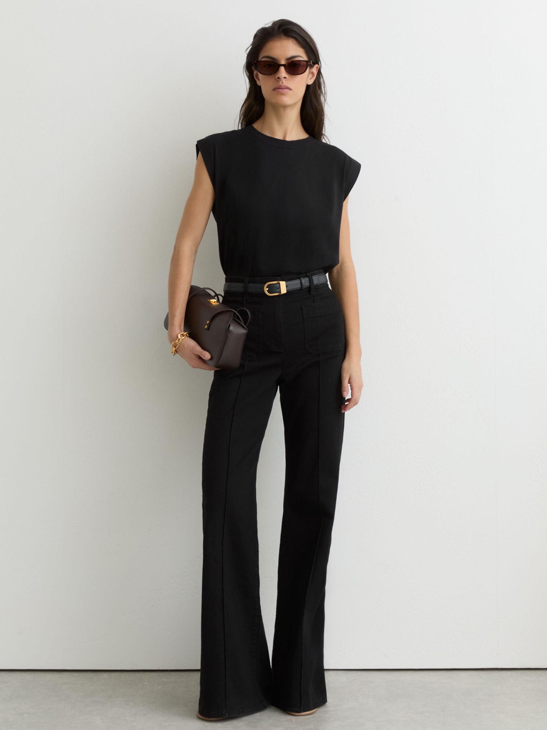 Cotton Cap-Sleeve T-Shirt in Black - image 5