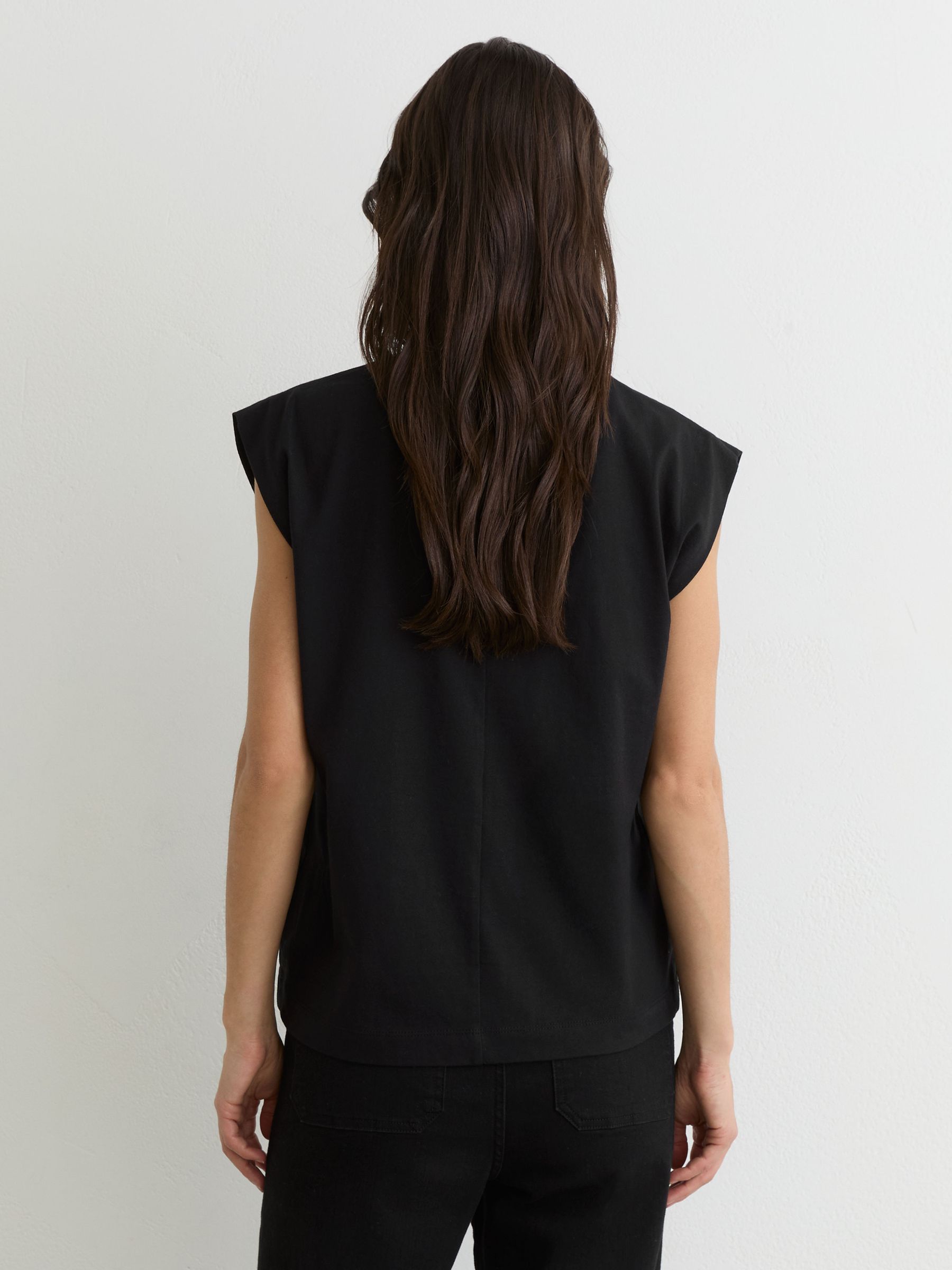 Cotton Cap-Sleeve T-Shirt in Black - image 4