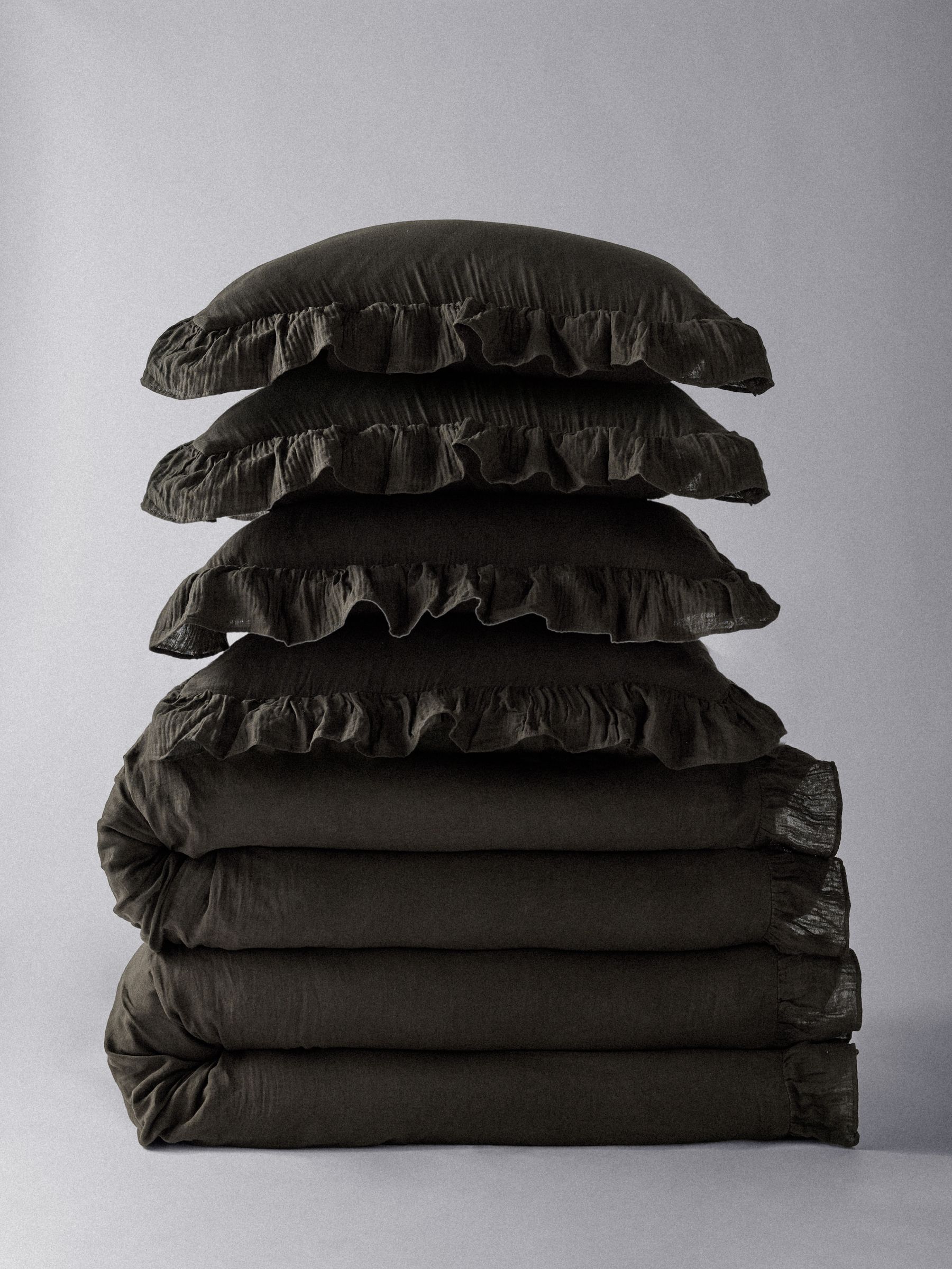 The Set 2 Pack Chocolate Muslin Frill 100% Cotton Bedsets - Image 1 of 2 The Set 2 Pack Chocolate Muslin Frill 100% Cotton Bedsets - Image 1 of 2