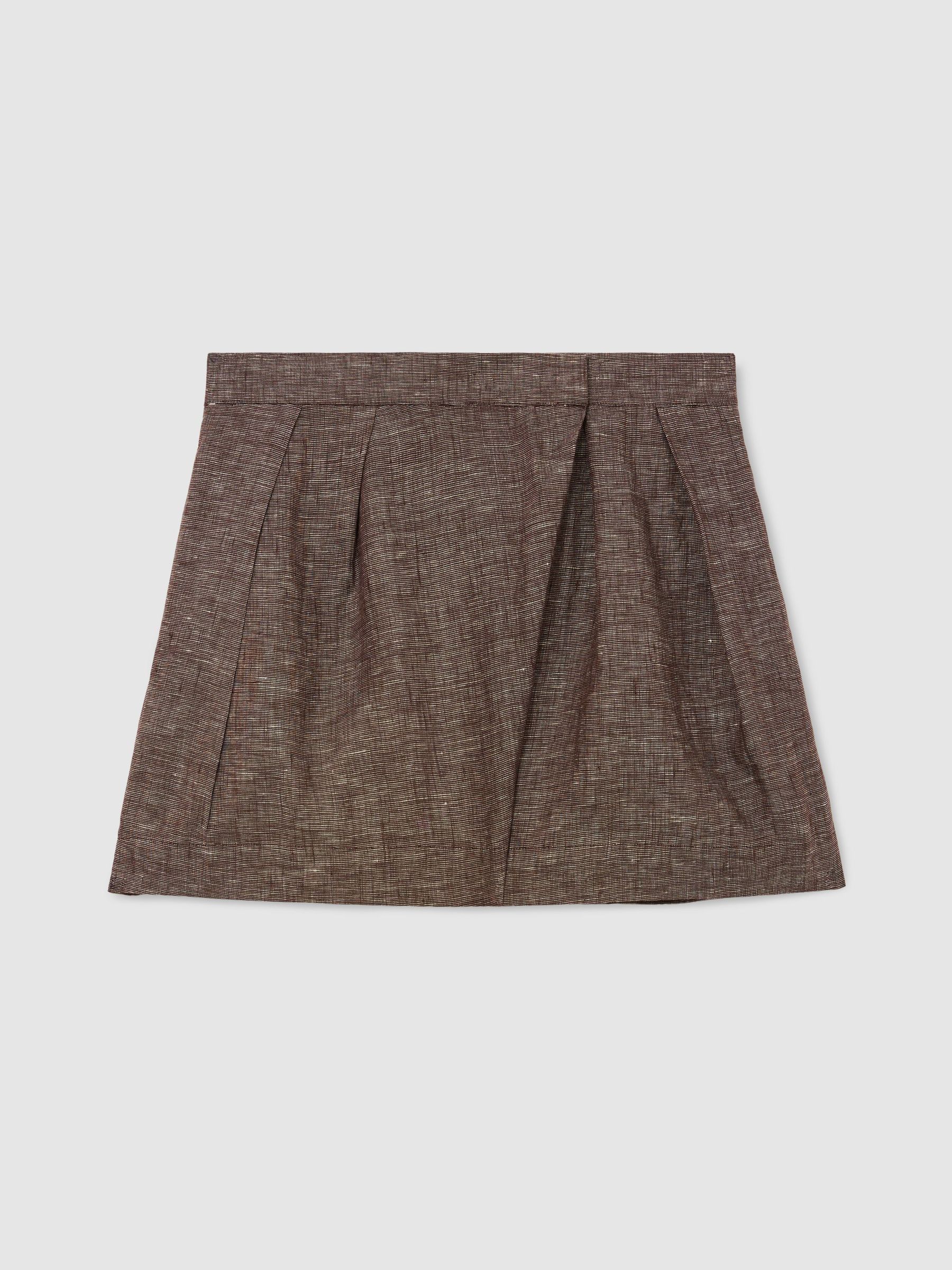 Linen Wrap-Front Shorts in Taupe Brown - image 1