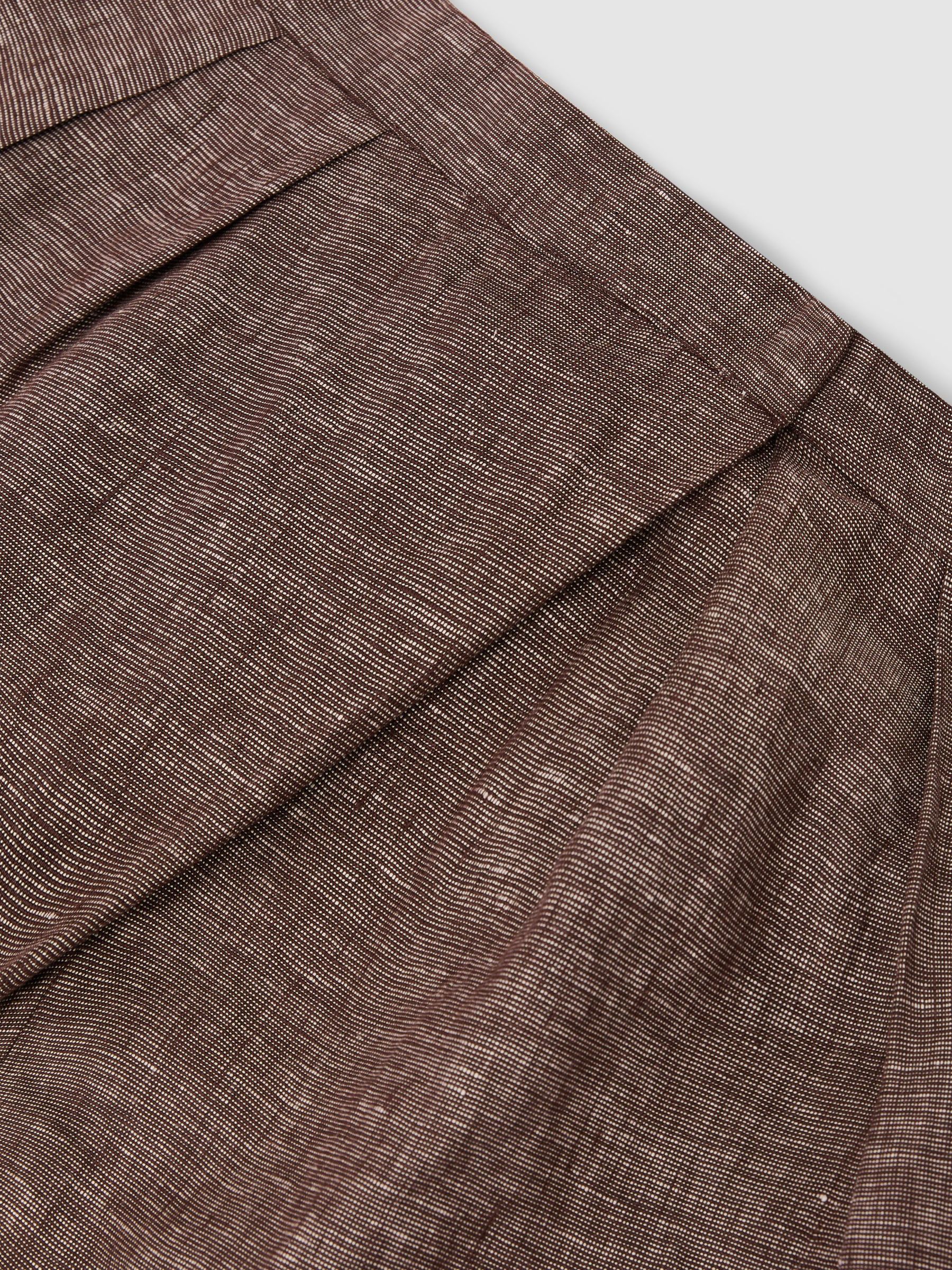 Linen Wrap-Front Shorts in Taupe Brown - image 3