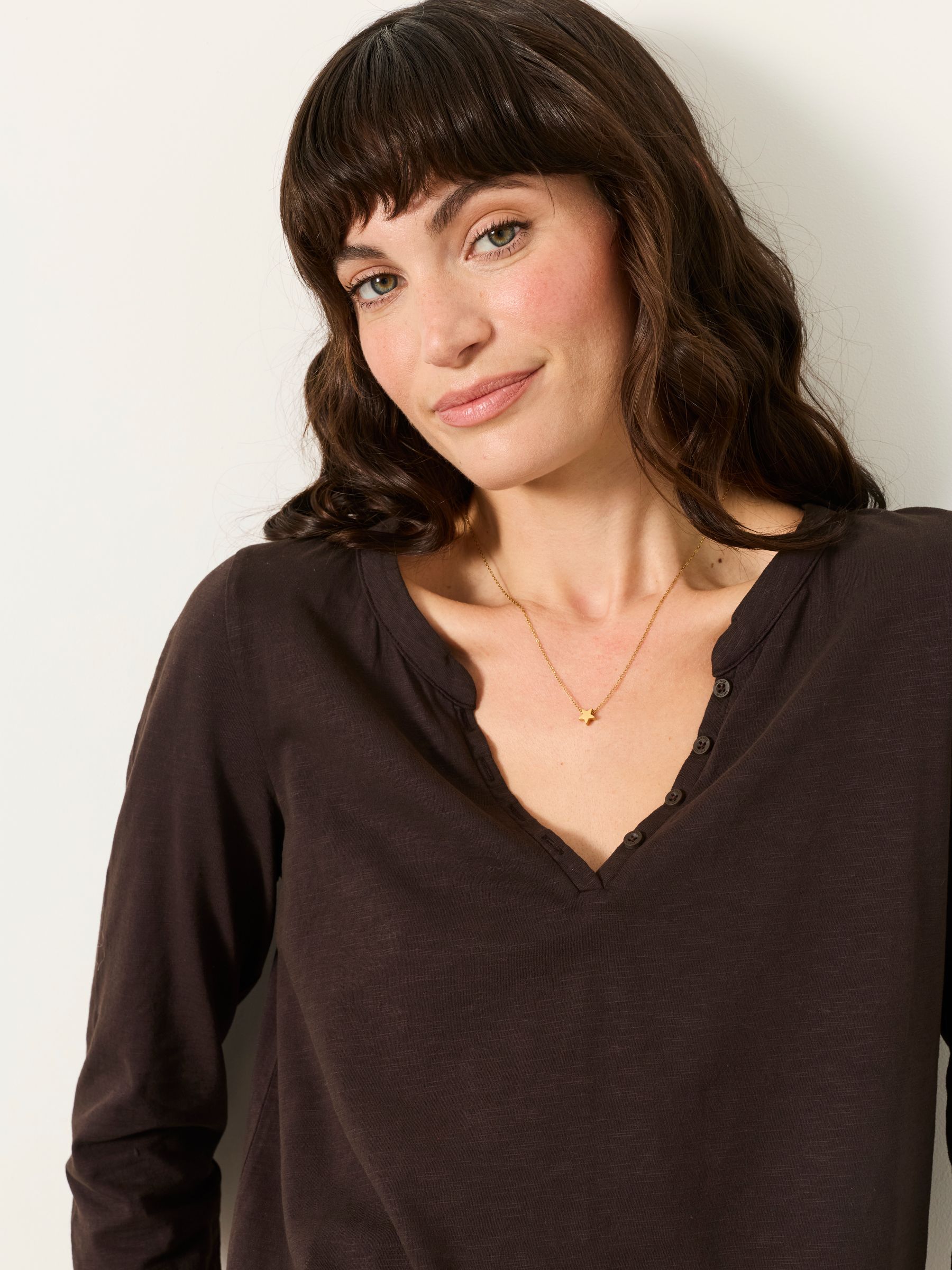 Aster Chocolate Brown 3/4 Sleeve V-Neck T-Shirt - Image 4 of 6