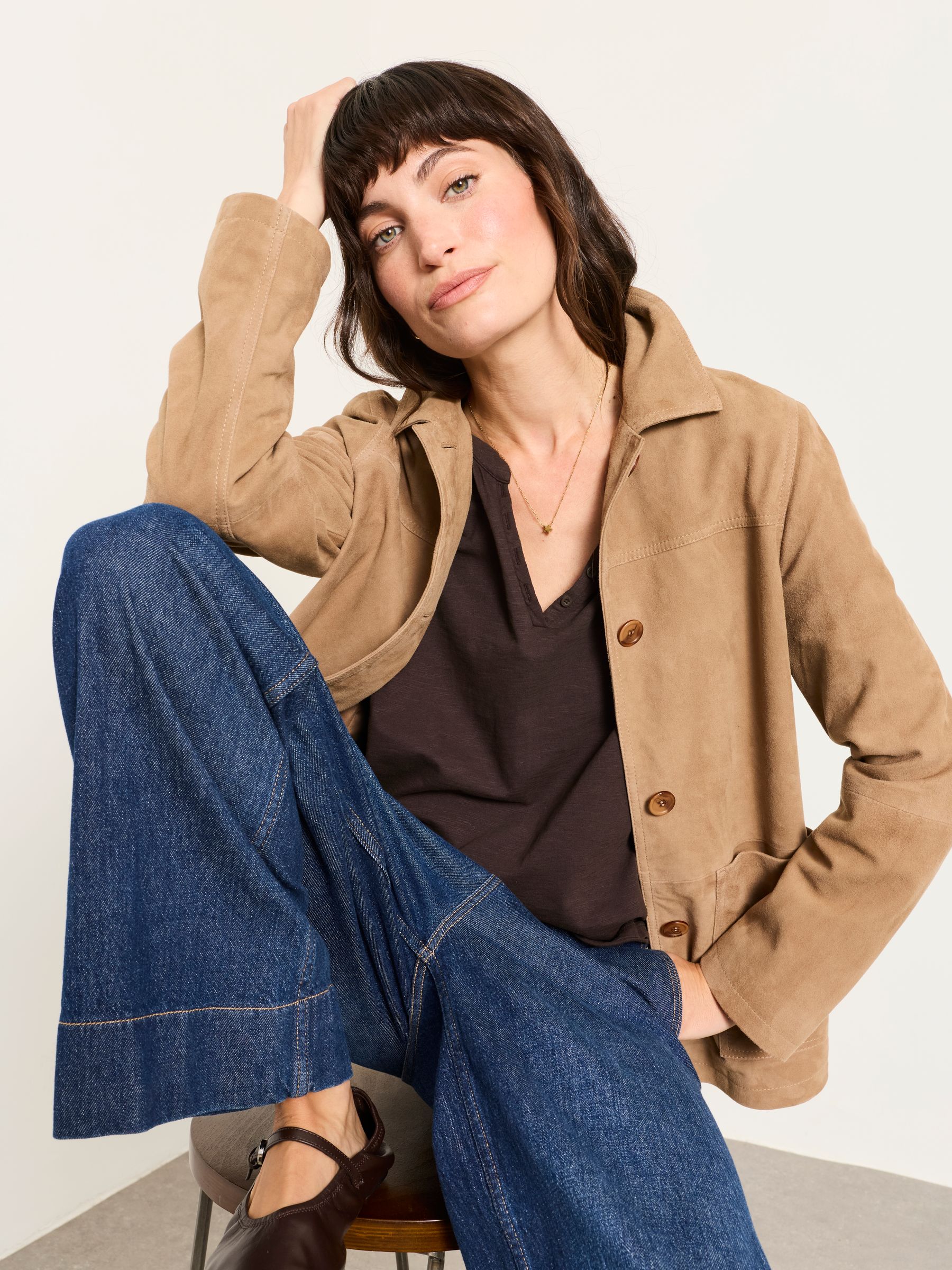 Aster Chocolate Brown 3/4 Sleeve V-Neck T-Shirt - Image 5 of 6