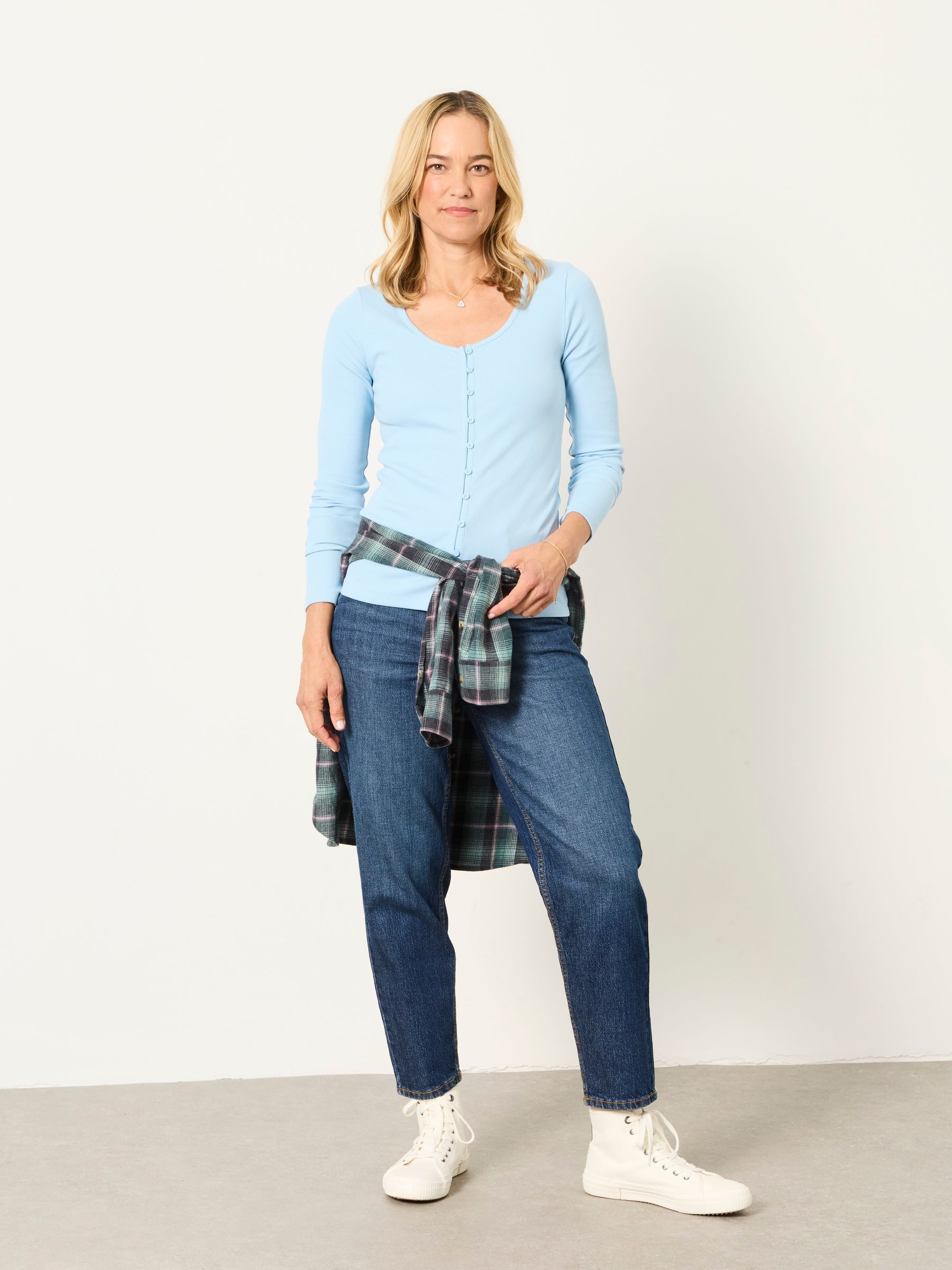Bethan Pale Blue Button Ribbed Long Sleeve Top - Image 4 of 6